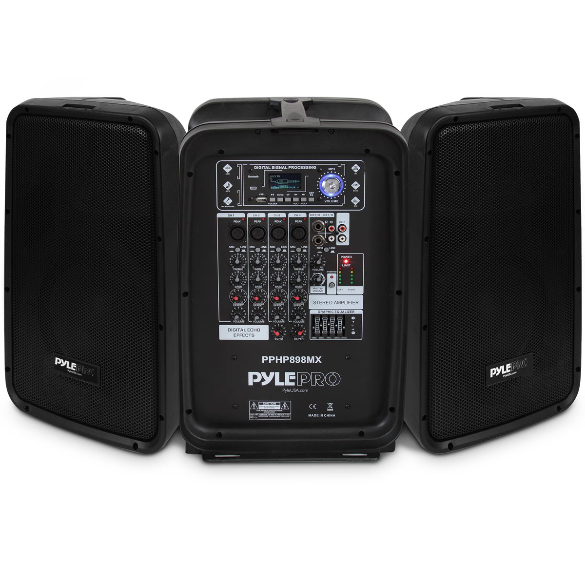 Pyle 600 Watt 8-Channel Portable Bluetooth Wireless Pa Speaker Amplifier Kit With 8'' Subwoofer And 1'' Horn Tweeter, Mp3, Aux -