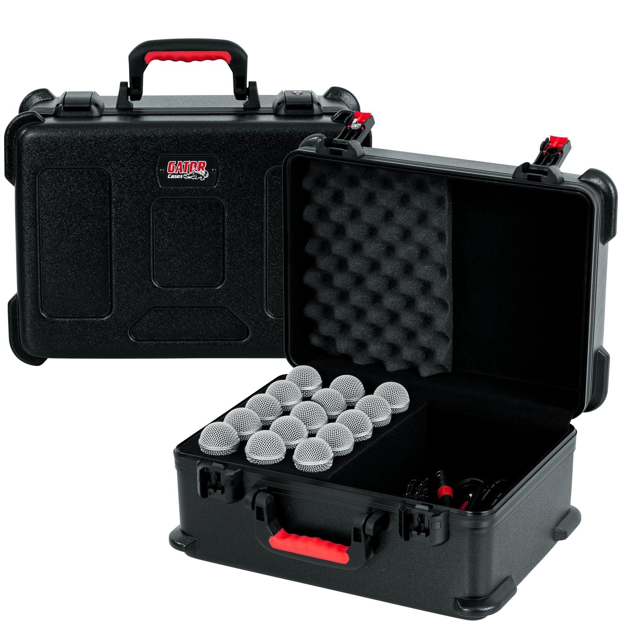 Gator Cases Molded Flight Case to Hold Up to (15) Wired Microphones with TSA Approved Locking Latch and Cable Storage; (GTSA-MIC
