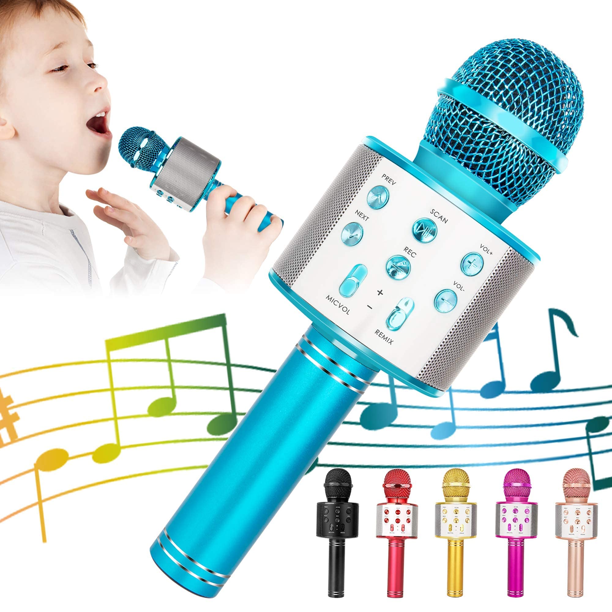 Kidwill Wireless Bluetooth Karaoke Microphone For Kids, 5-In-1 Portable Handheld Karaoke Mic Speaker Player Recorder With Adjust