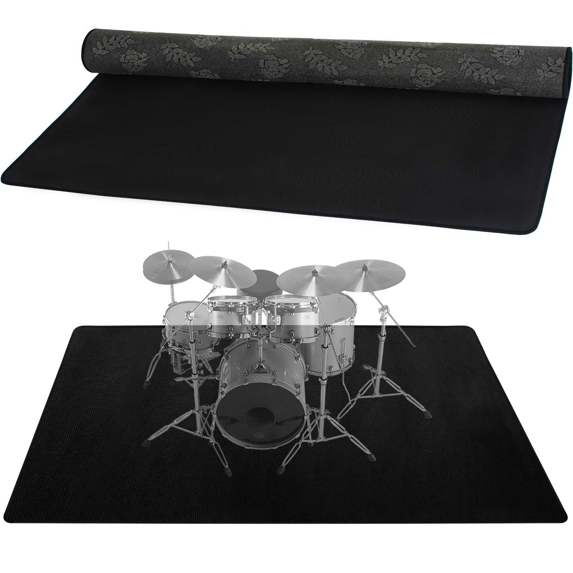 Drum Rug, 4 Ft x 6 Ft Drum Mat Carpet Music Rug with Non-Slip Bottom, Soundproof Electrical Pads for Drummers, Black