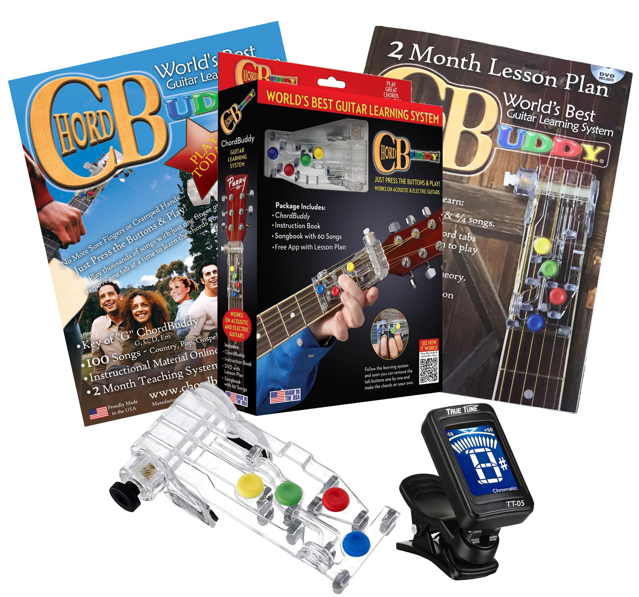 Chordbuddy Guitar Learning System, Teaching Aid With Lesson Plan, Songbook & App Tuner, Usa Made Chord Buddy With True Tune Chro