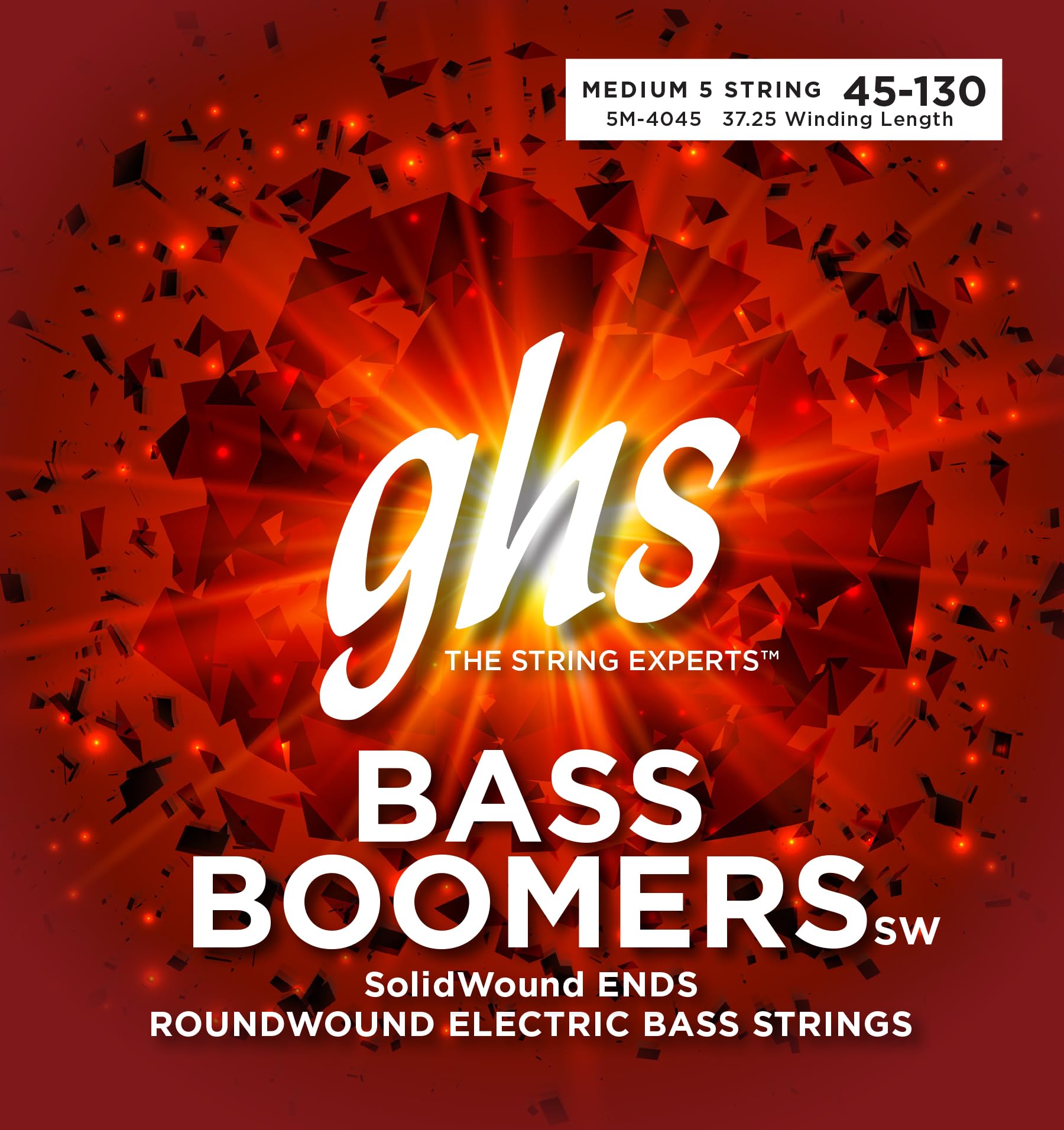Ghs Bass Boomers - Solidwound Ends - 5-String Bass String Set - 45-130 - Medium Gauge - 5M-4045 Set
