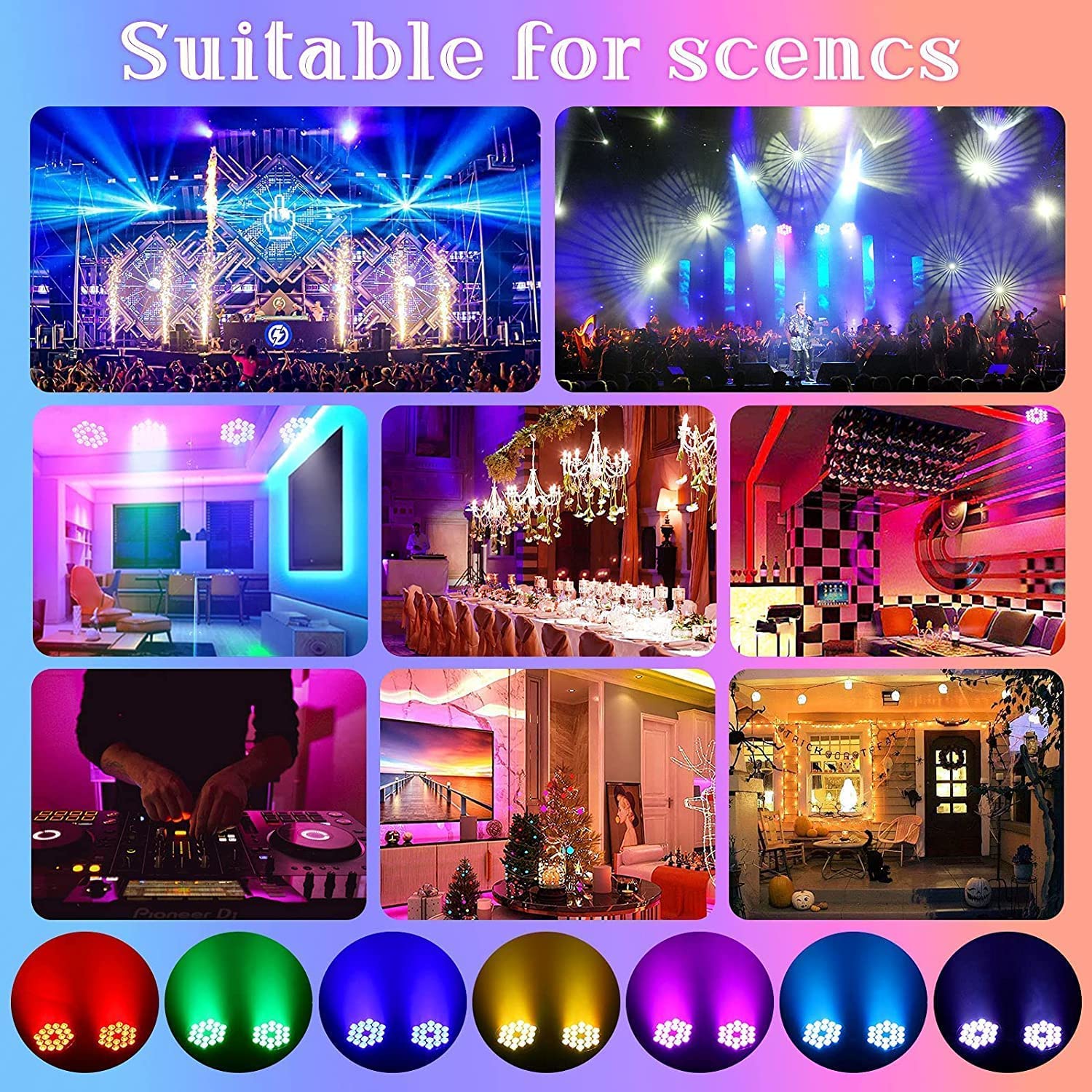 Par Lights LED Stage Lights, UKing 18X12W RGBW Uplights Stage Lighting Effect by DMX and Sound Activated Control Wash Light for