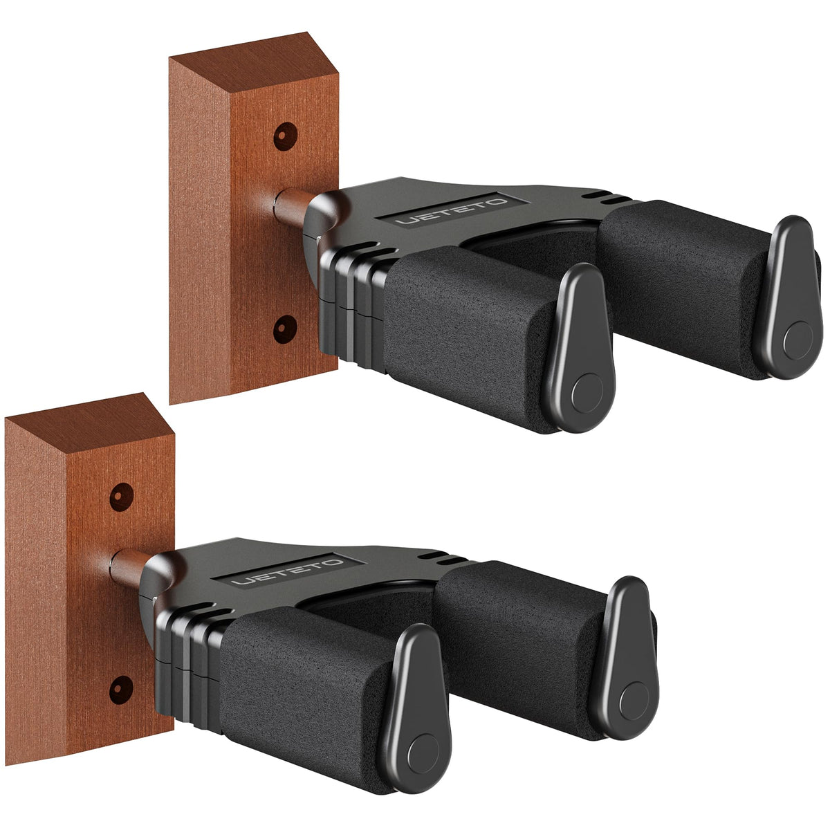 Guitar Wall Mount Hanger, Hard Wood Base Guitar Hook Auto Locking For Acoustic, Classical, Electric, Bass Guitars, Ukuleles, 2 P