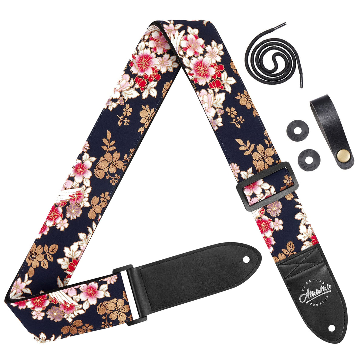 Amumu Peony Crane Guitar Strap For Acoustic Guitar Electric Guitar And Bass Guitar - 2 Inches Wide