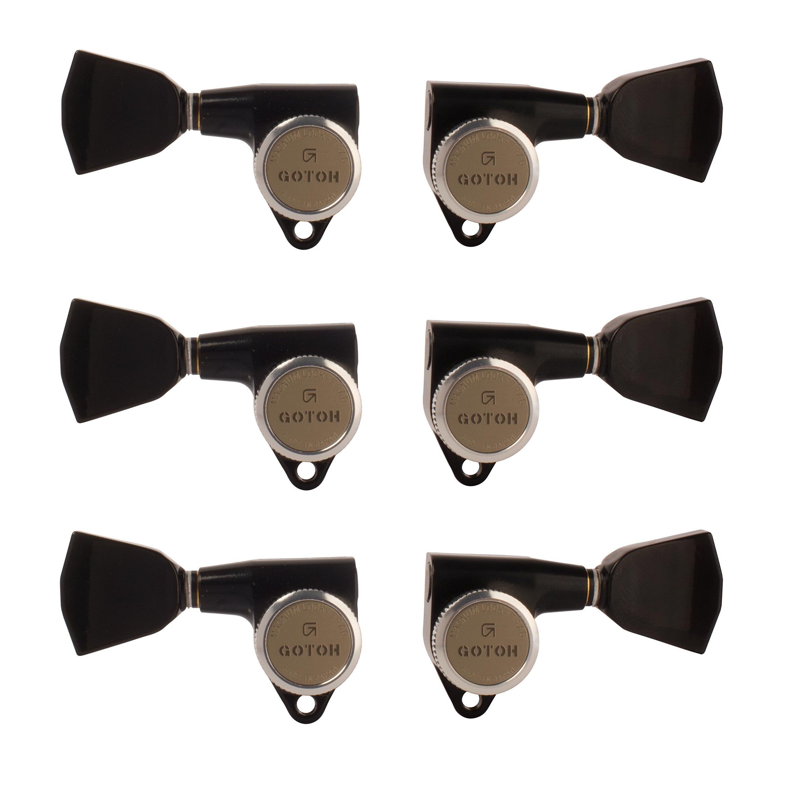 Gotoh Magnum Lock-Trad 3+3 Guitar Tuners With Keystone Knobs, Black
