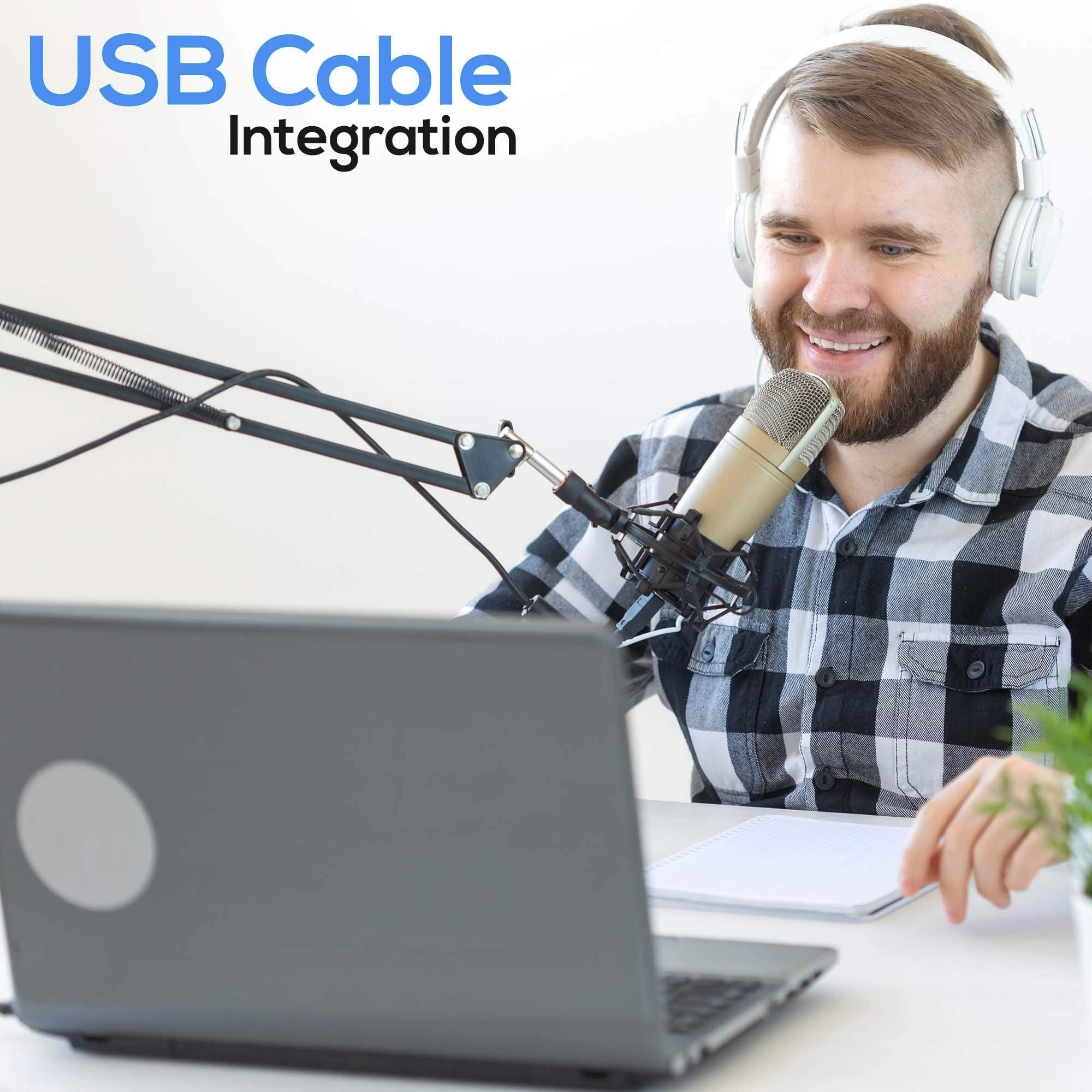 PYLE-PRO USB Suspension Boom Microphone Stand - Adjustable Compact USB Microphone Arm Stand, Durable Steel for Radio Broadcastin