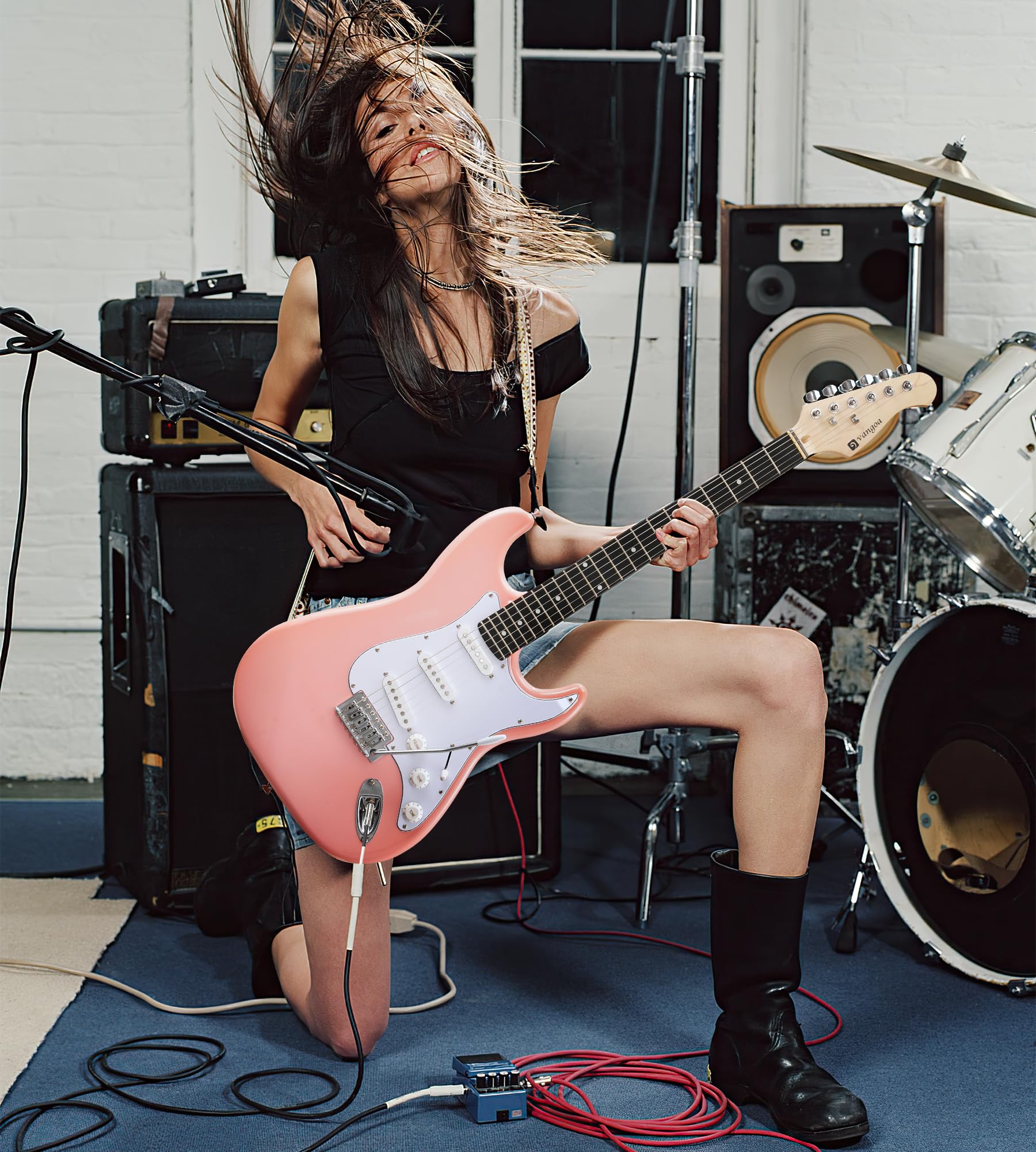 Vangoa 39 Inch Full Size Electric Guitar Beginner Kit Solid Body Pink with Amp, Package with Bag, Tremolo Bar, Strings, Tuner, P
