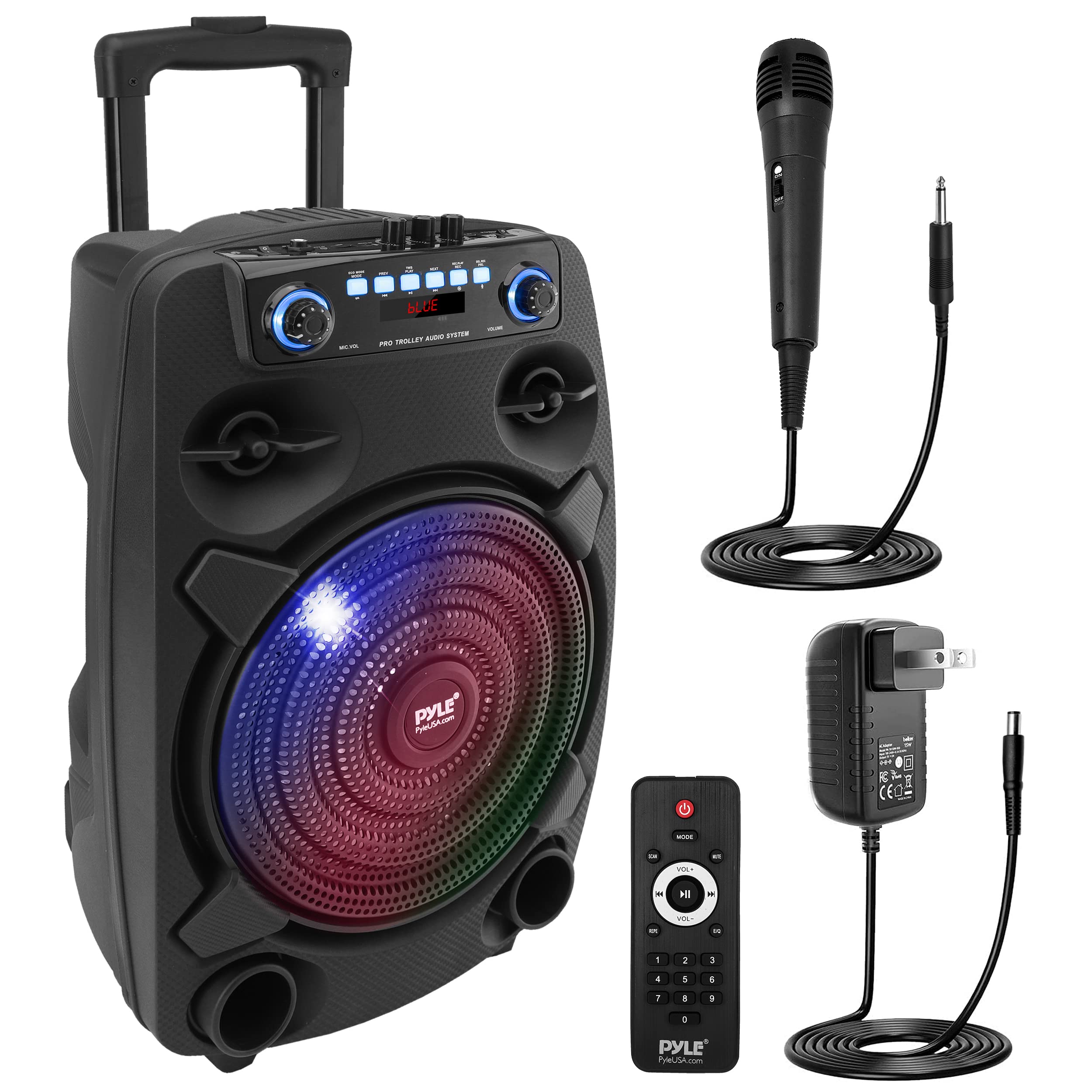 Pyle Portable Bluetooth PA Speaker System - 800W 12    Outdoor Bluetooth Speaker Portable PA System - Party Lights, USB SD Card 