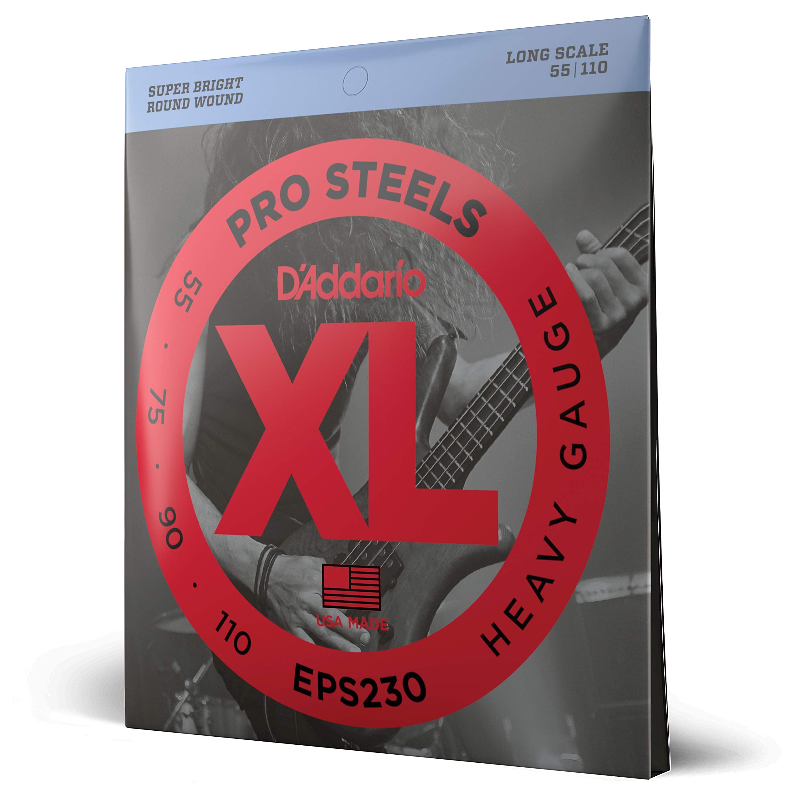 D'Addario Bass Guitar Strings, Xl Pro Steels, Eps230, Long Scale, Heavy Gauge 40-95, 4-String Set, Pack Of 1