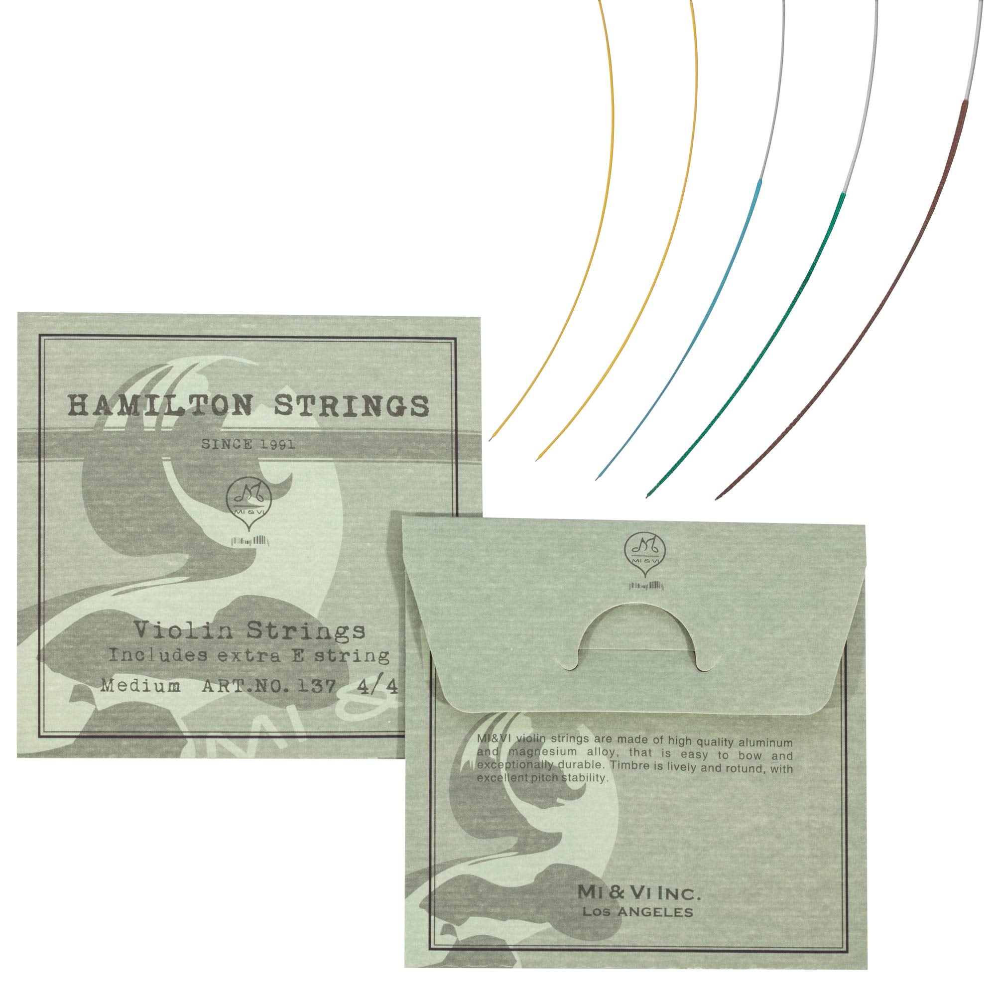 Hamilton Violin Strings Universal Full Set 4/4 Scale (G-D-A-E) with Extra E-String  Germany Steel  Ball-End  Medium Gauge Tensio