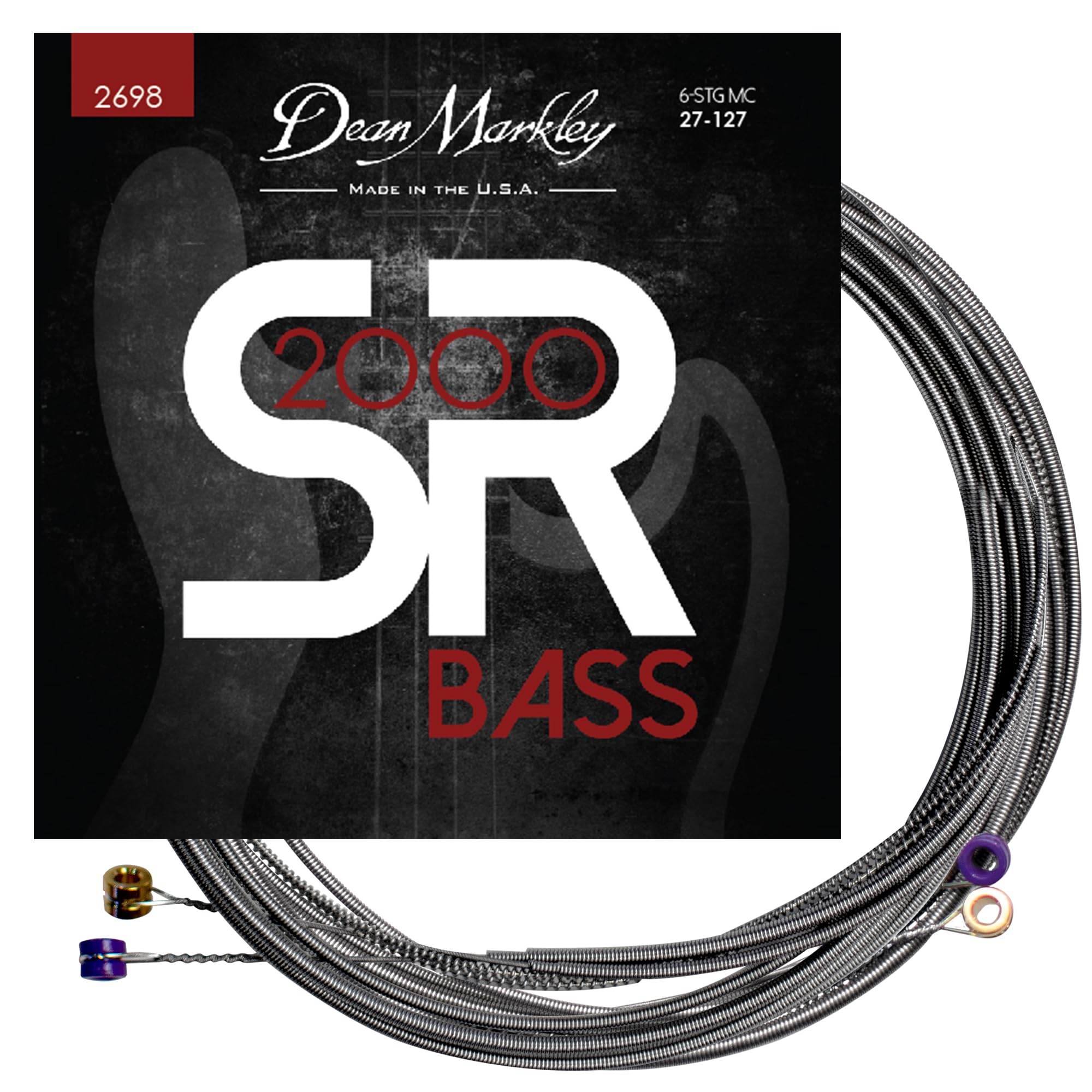 Dean Markley Sr2000 Stainless Steel Bass Guitar Strings 6 String Set, 27-127 Medium Custom 6 String Bass Guitar, Silky Smooth Ba