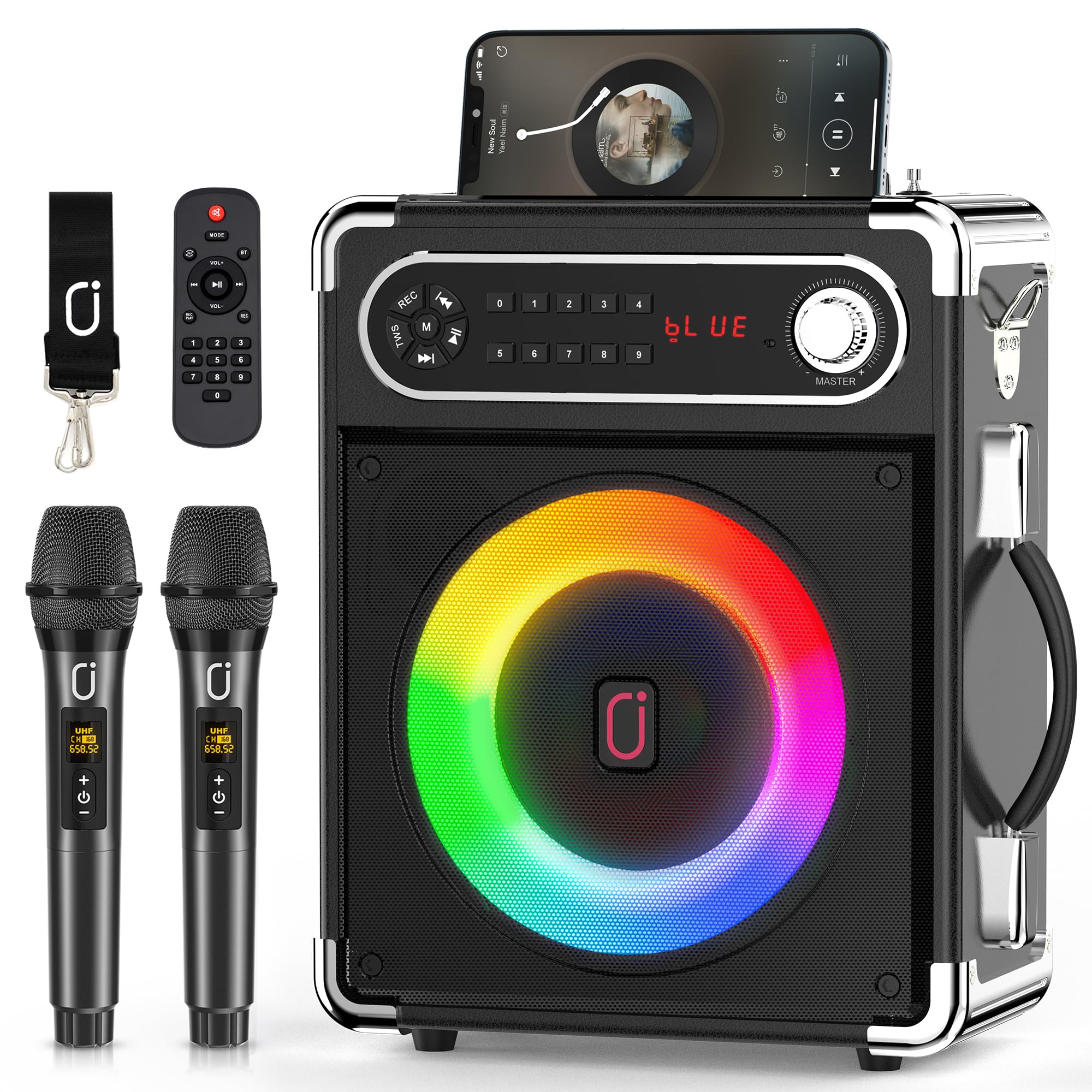 Jyx Portable Bluetooth Karaoke Speaker With 2 Wireless Mics, 10Hrs Playtime, Rgb Lights, Pa System For Adults & Kids, Supports U