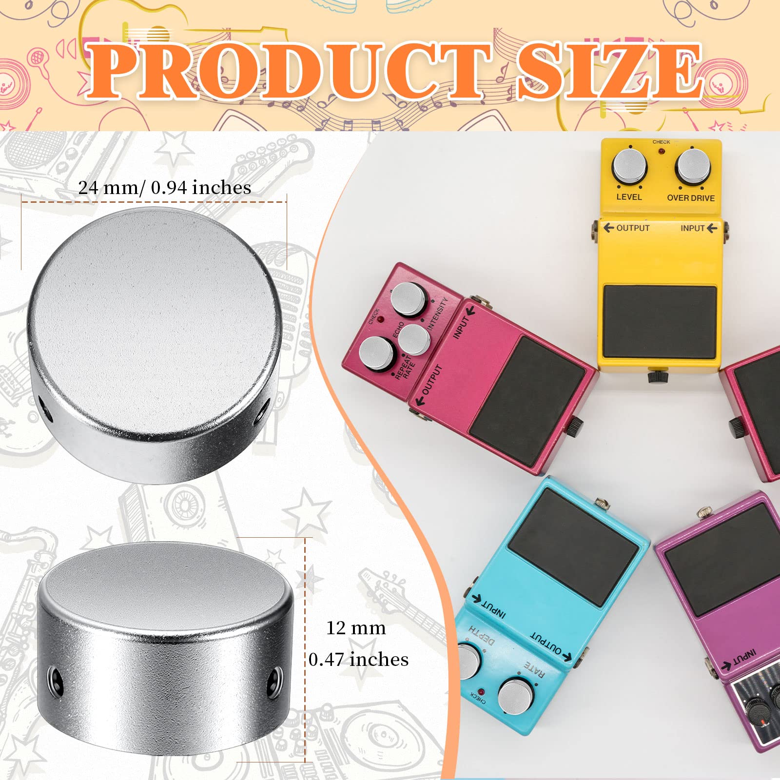 Pedal Footswitch Topper Metal Barefoot Pedal Buttons with 3 Screws and Rubber Insert Fit Tightly on Common Pedal Switches(3/8''1