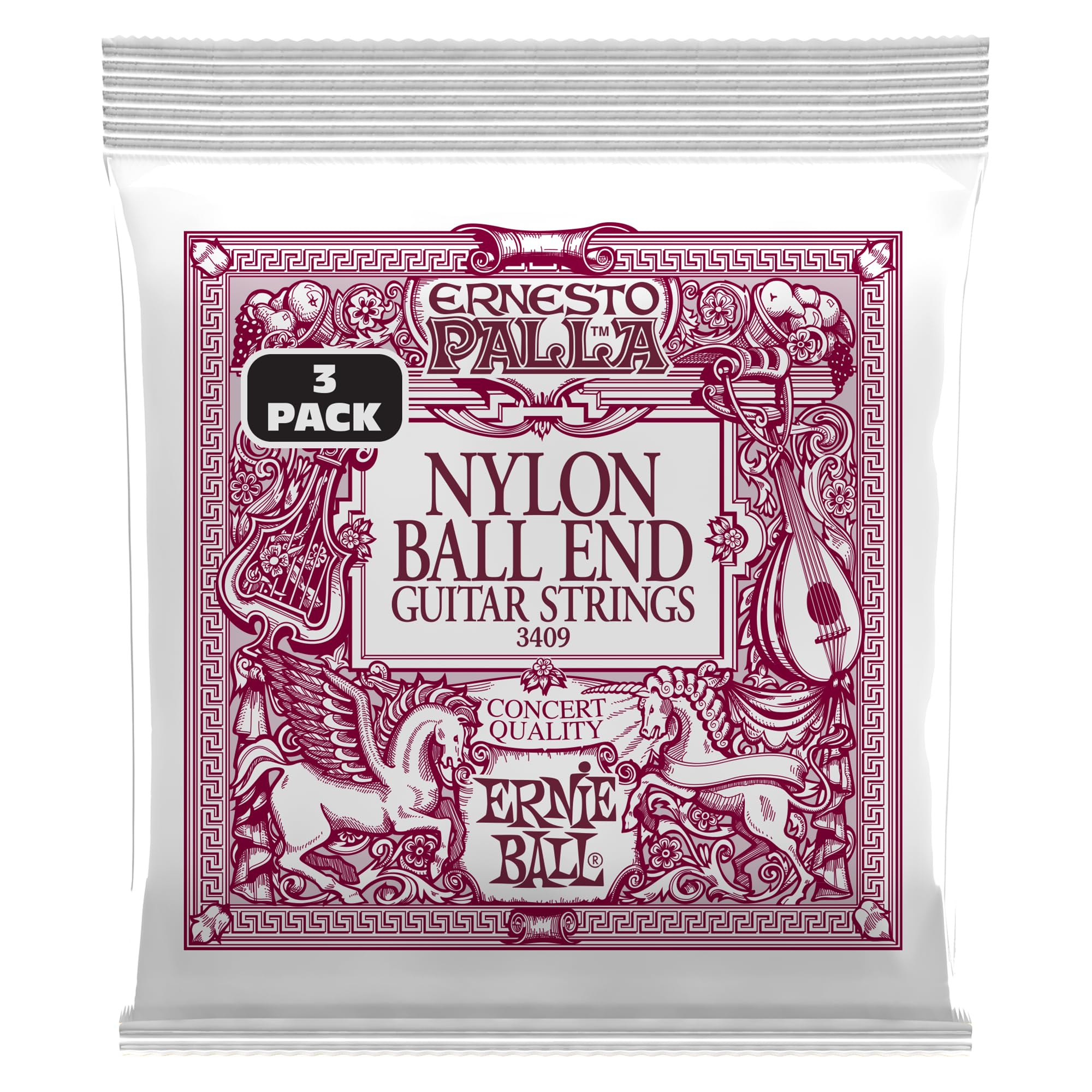 Ernie Ball Ernesto Palla Black & Gold Ball-End Nylon Classical Guitar Strings 3-Pack, 28-42 Gauge (P03409)