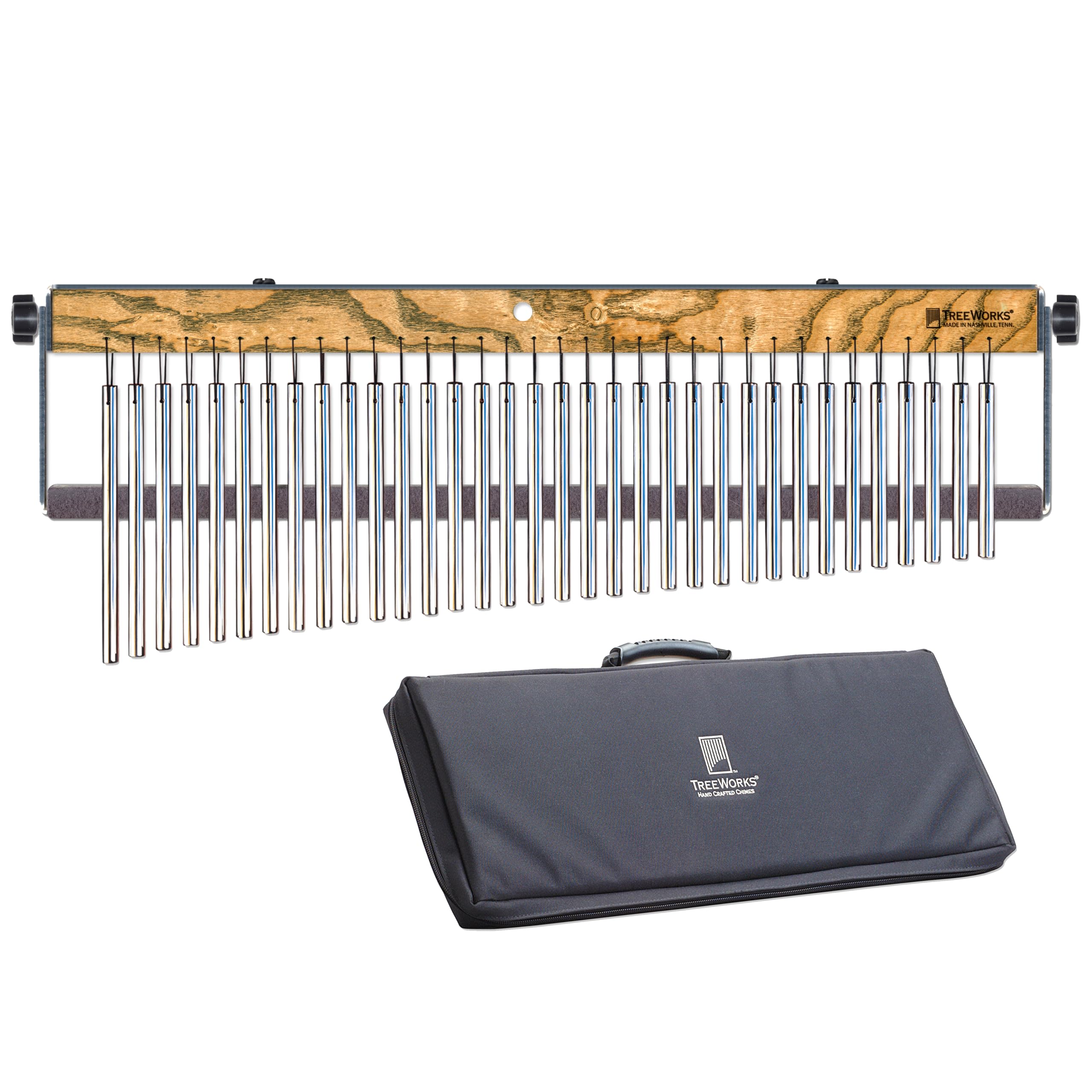 TreeWorks Chimes Full Size Bar Chimes with Dampening Arm and Bag - Made in U.S.A. - Single Row, Tennessee Hardwood (TRE630)