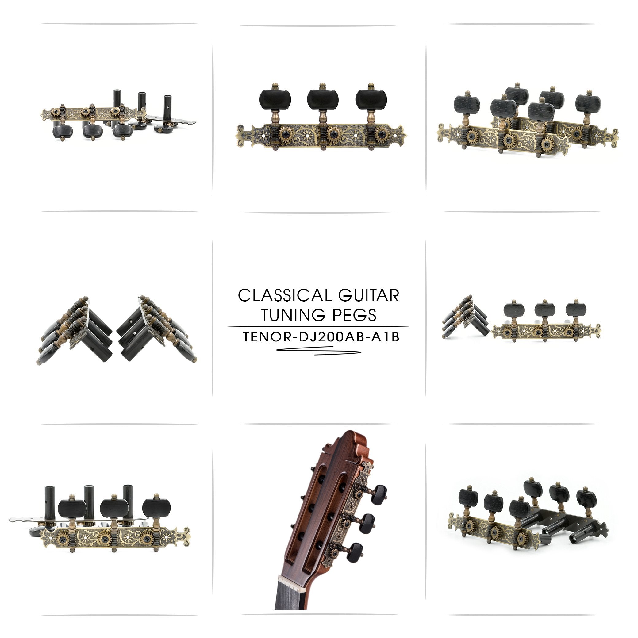 DJ200AB-A1B TENOR Classical Guitar Tuners Professional Tuning Key Pegs/Machine Heads for Classical or Flamenco Guitar with Antiq