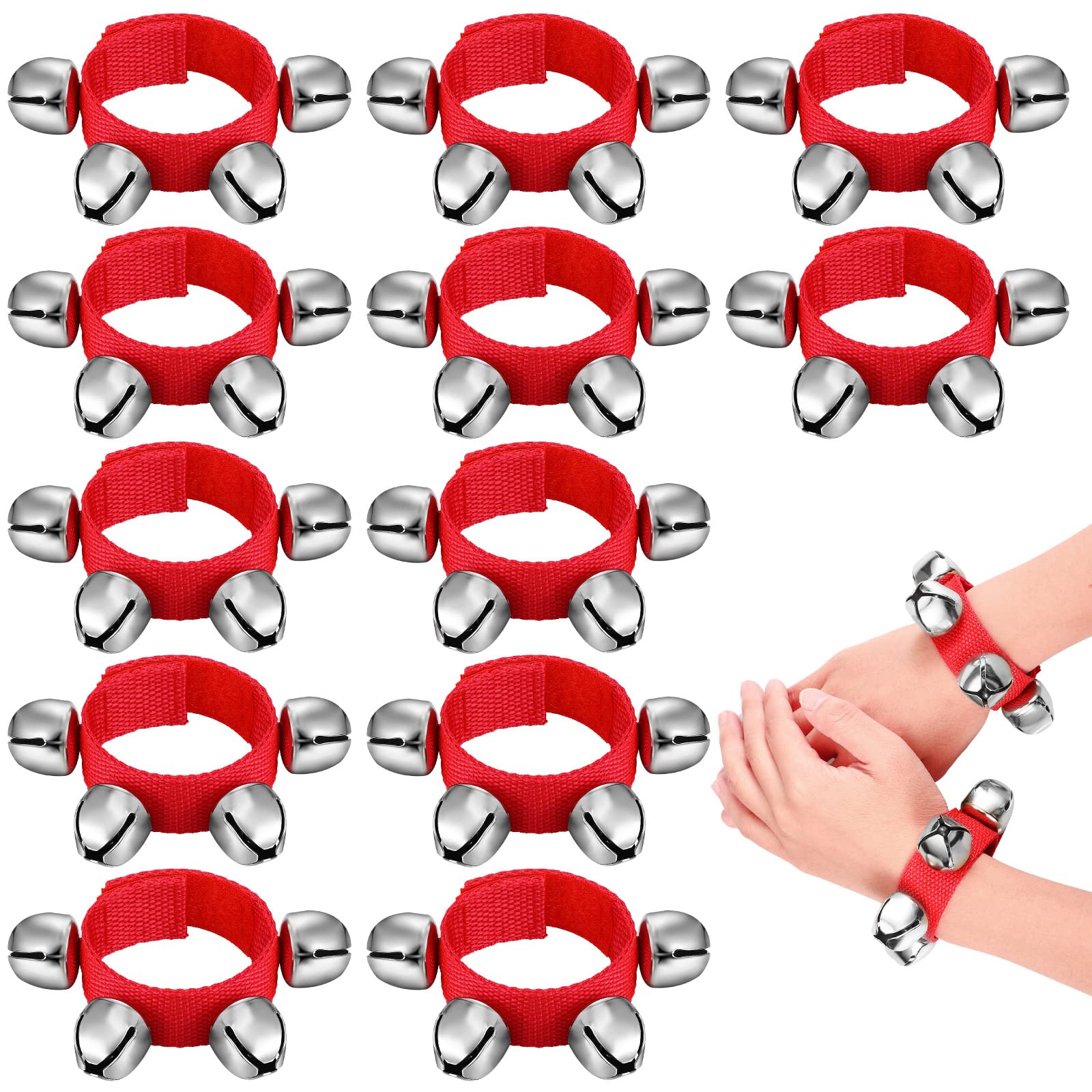 12 Pcs Christmas Wrist Band Bells Bracelets Wrist Band Shaking Bells Musical Instruments Adjustable Bells Rhythm Wristband Bells