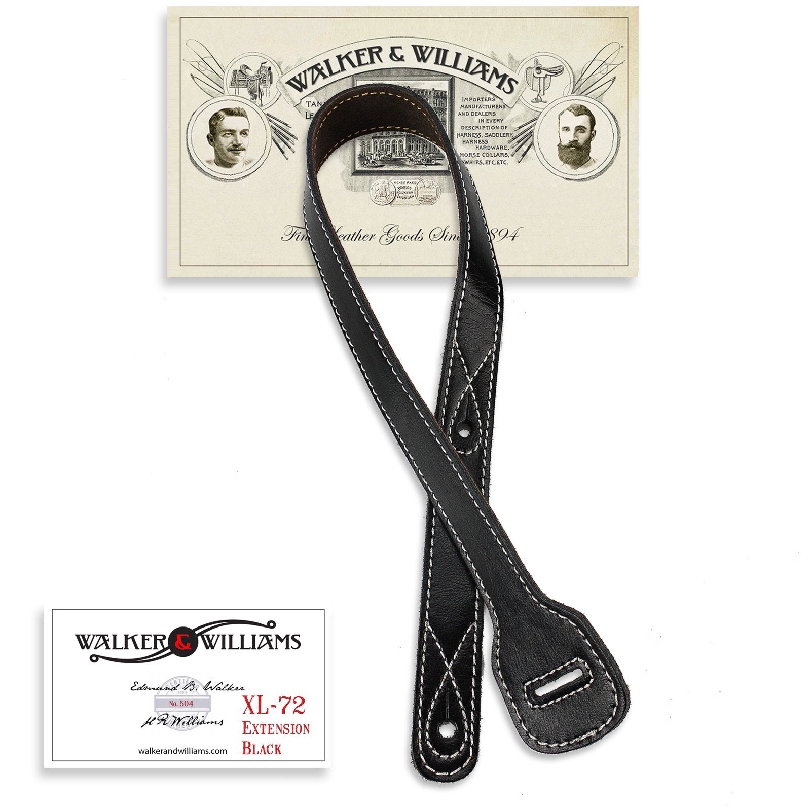 Walker & Williams Xl-72 Black Guitar Strap Extender Lengthens W&W Straps Up To 60''