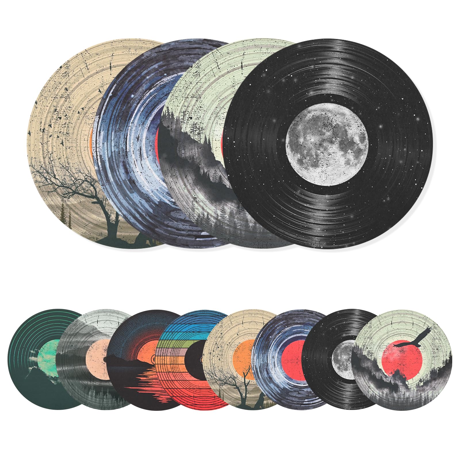 Atawlege 8 Pack Art Acoustic Panels, 14''X14''X0.4'' Round Self-Adhesive Soundproof Wall Panels, Unique Retro Record Decor Sound