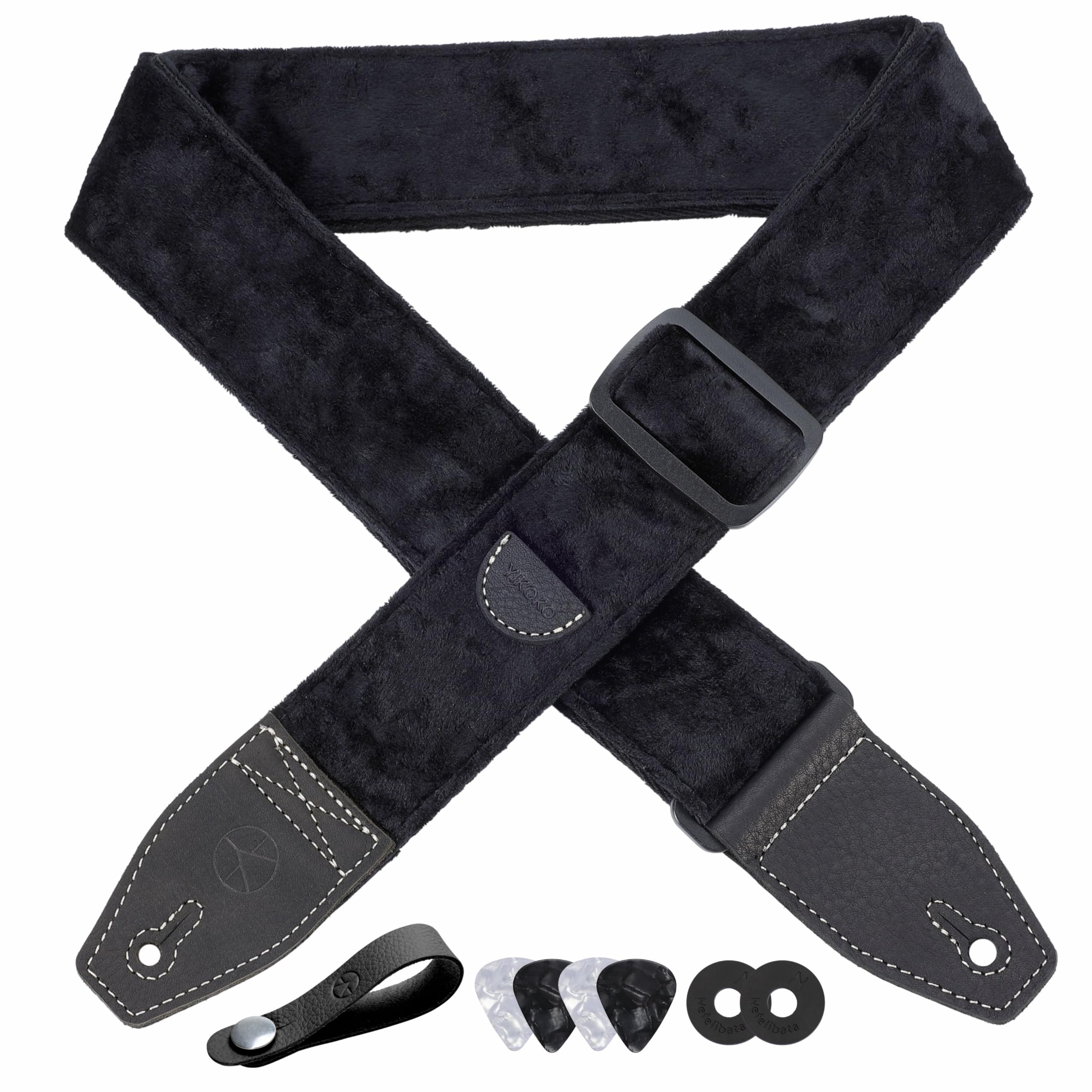 Yikoko Guitar Strap 2 Inch Velvet Guitar Straps With Full Grain Leather End, For Bass Electric And Acoustic Guitars, Free Strap