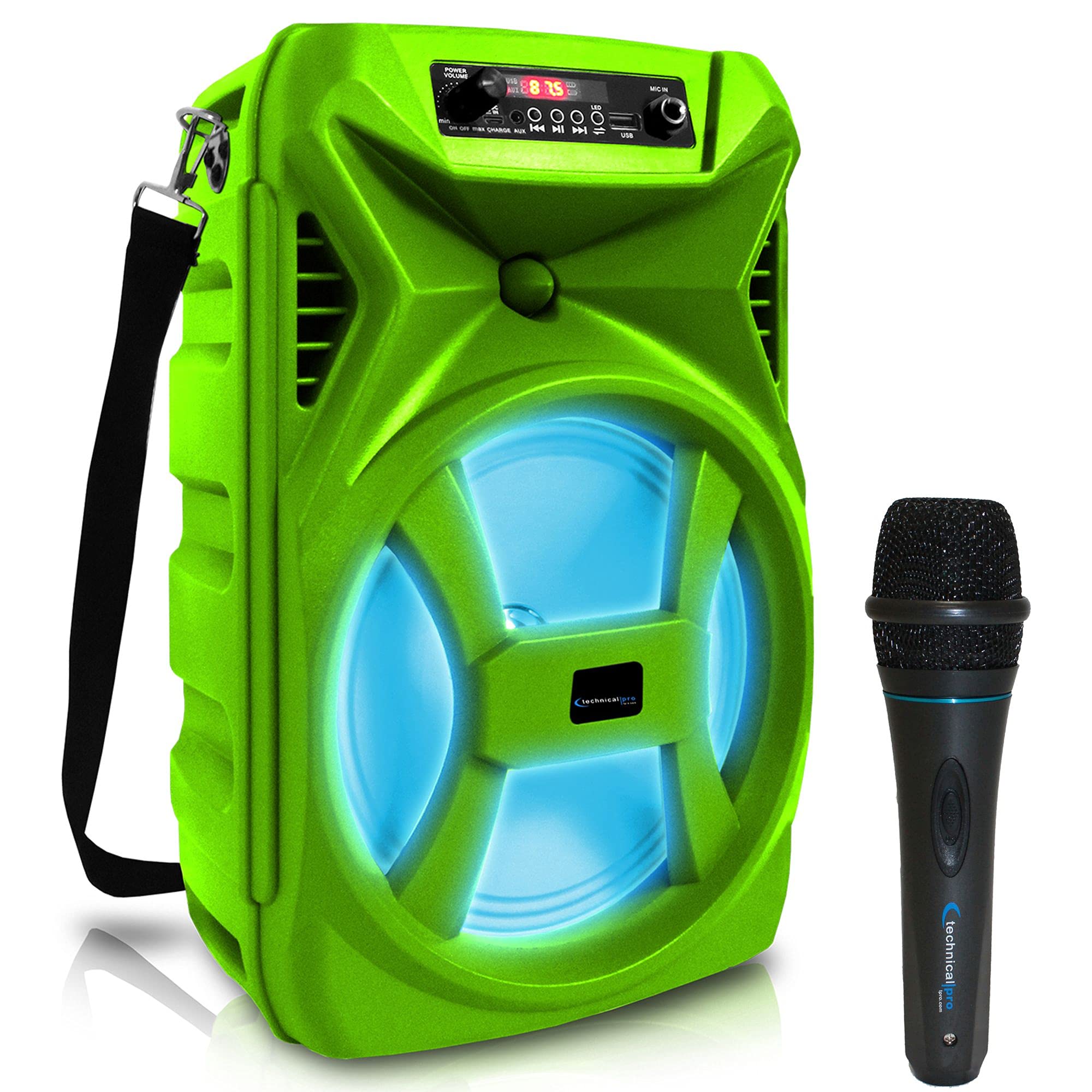 Technical Pro 500 Watts Portable 8'' Bluetooth Speaker W/Woofer & Tweeter W/Digital Processing Wired Mic, Xlr To 1/4'', Karaoke