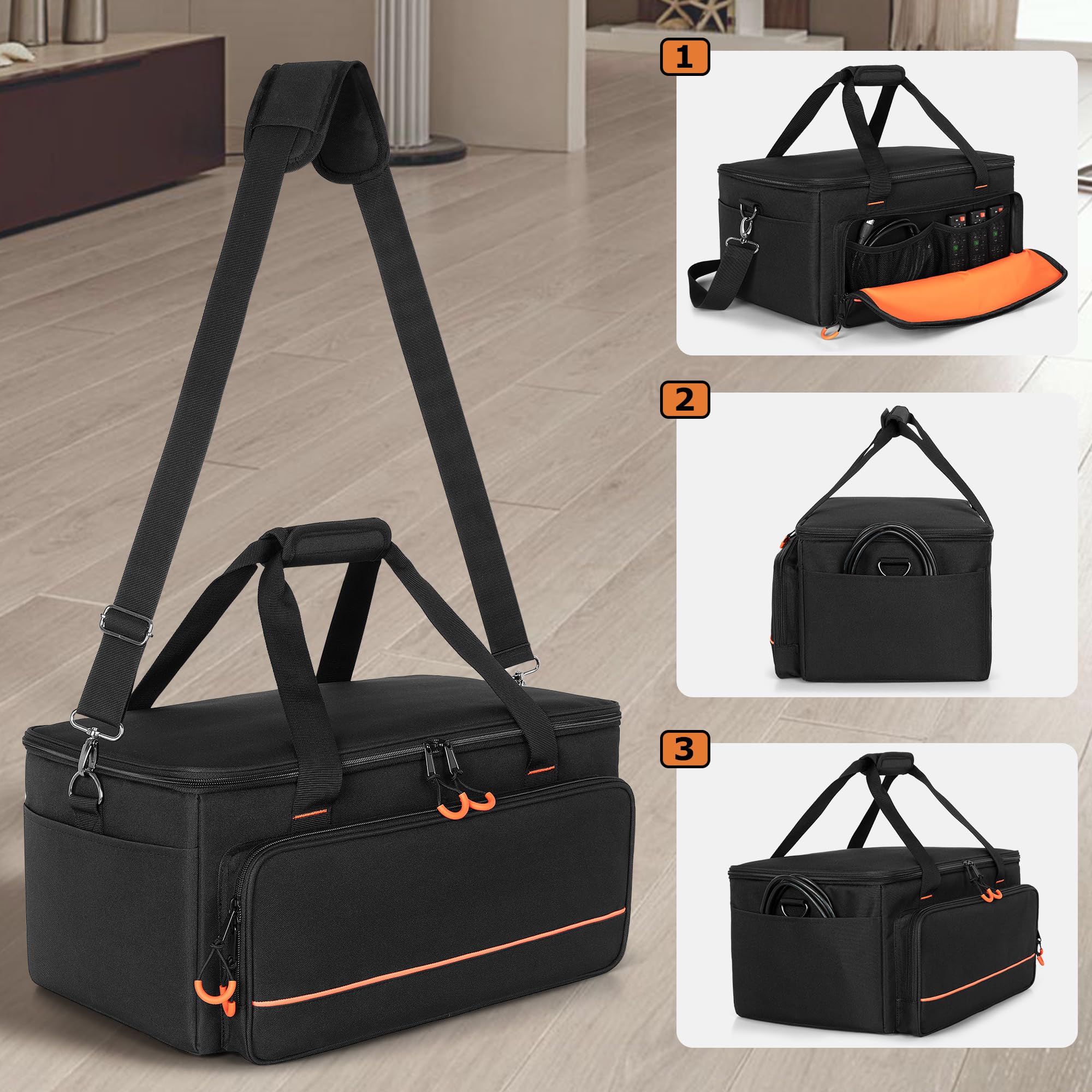 LUXJA Padded Par Bag Fits 4 Lights, Case with Inner Divider and Accessory Pockets, Black