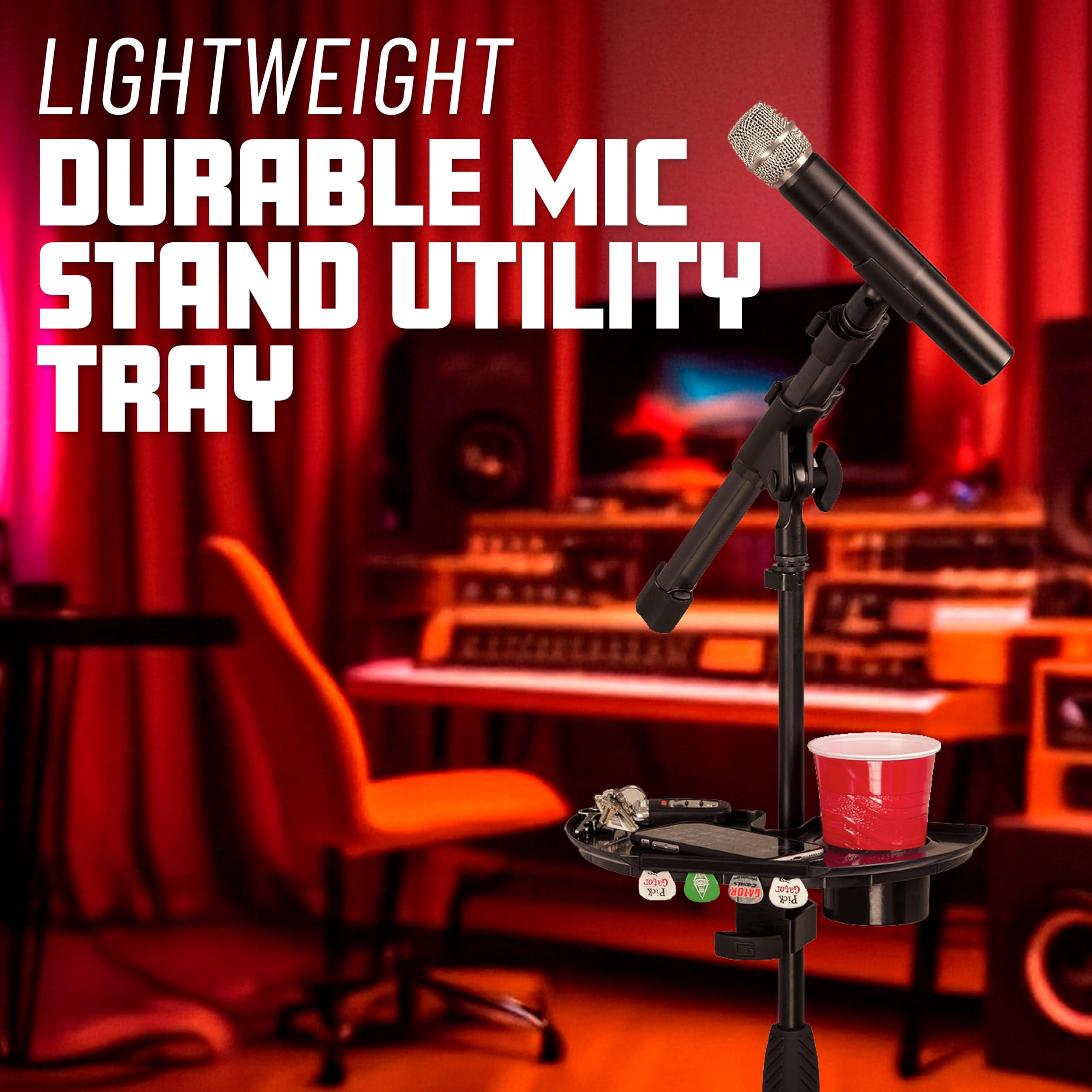 Mic Stand Accessory Tray with Drink Holder