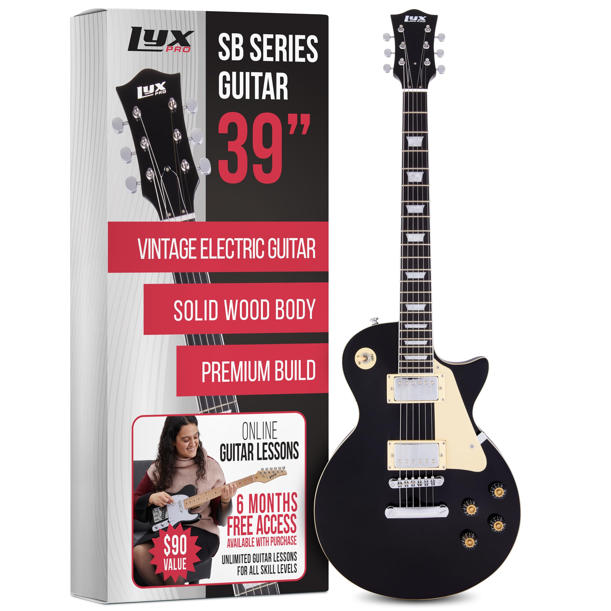 Lyxpro 39    Sb Series Electric Guitar, Lp Style For Beginner, Intermediate & Pro Players Solid Body Guitar, Bonus 2-Pack Of Pic