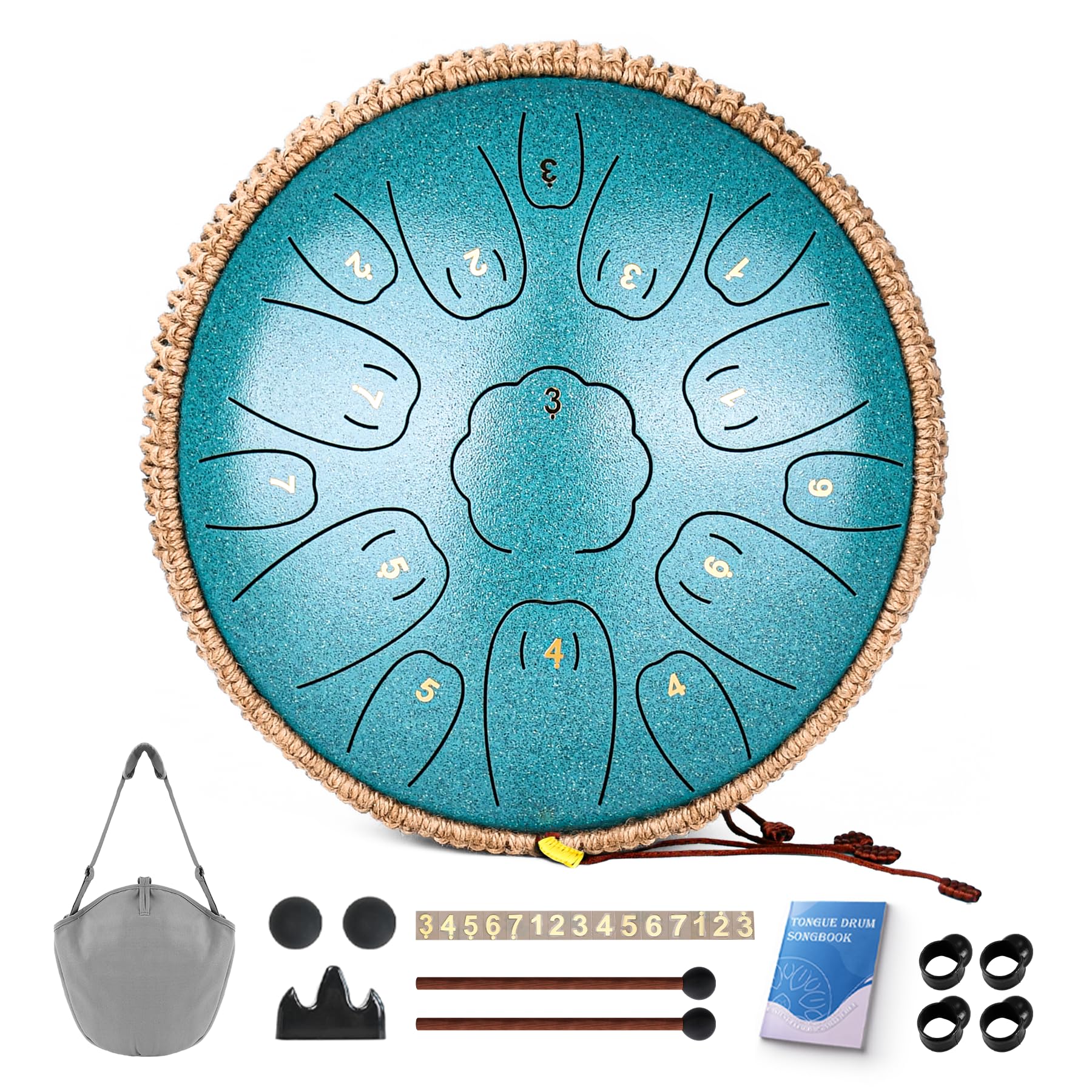Natraldrum Steel Tongue Drum, 13 Inch 15 Notes Tongue Drums, C Key Handpan Drum Instruments for Kids Adults, Steel Drum with Mus