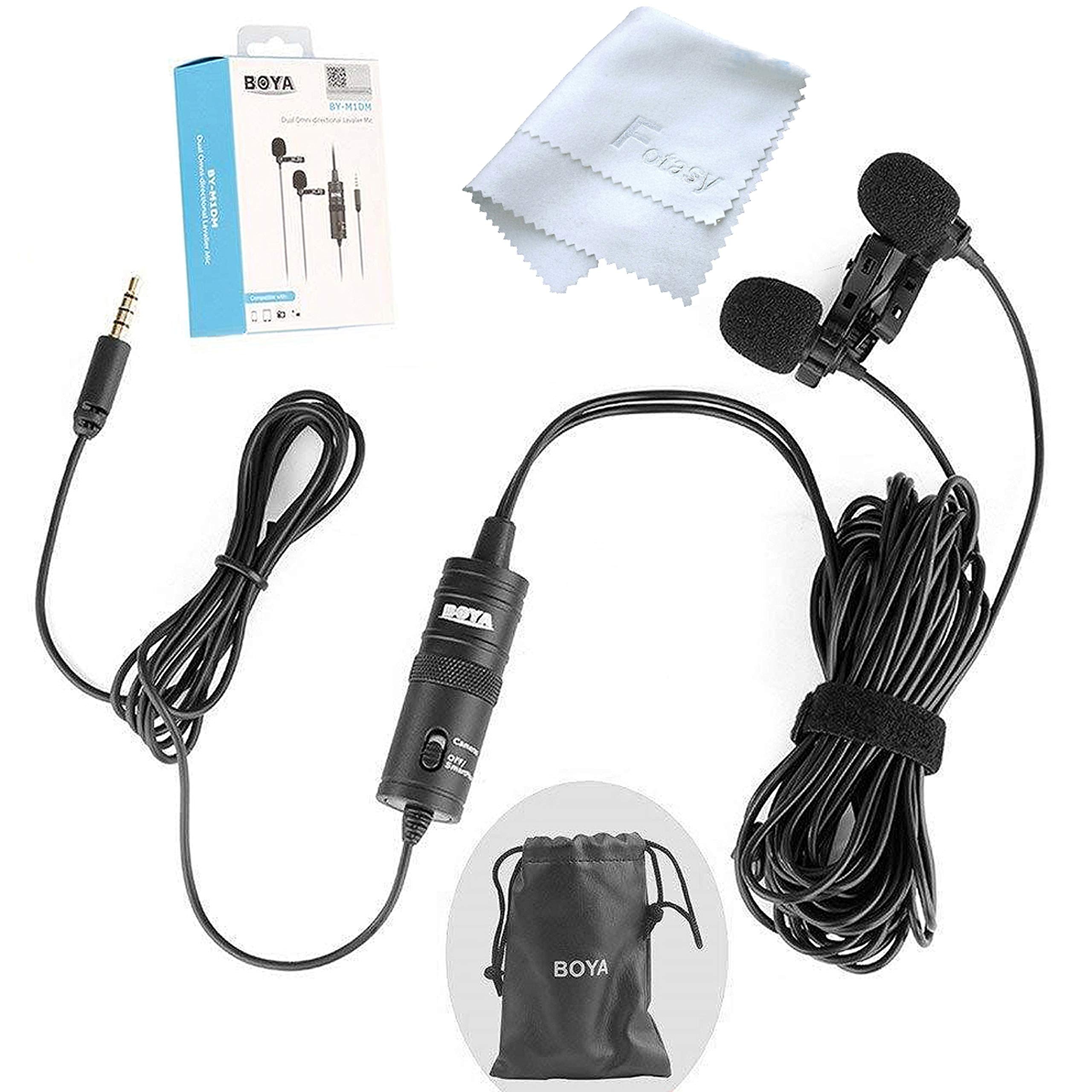 Boya BY-M1DM Dual-Head Lavalier Auxiliary Microphone Lapel Clip-On Microphone, Omnidirectional Electret Condenser Mic, TRRS 3.5 