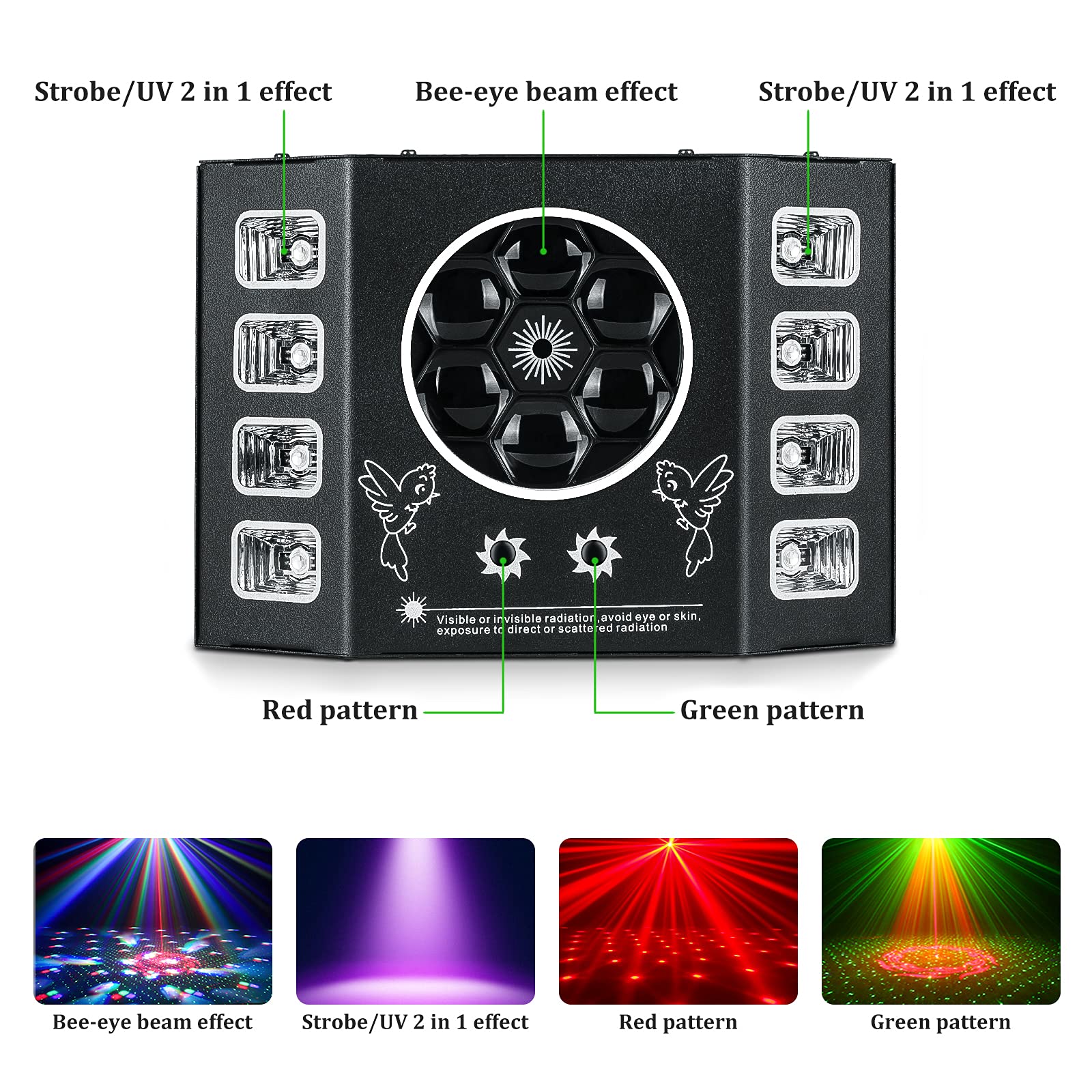 UV Dj Lights 100W Bee Eye Strobe Stage Light Disco Light with Beam Pattern Strobe Effect, DMX Control for Stage Wedding Bar Kara