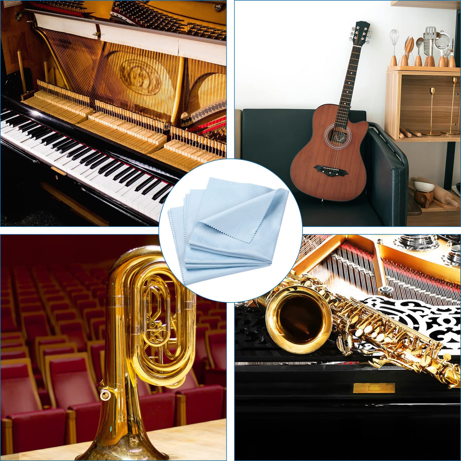 3 Pcs Flute Cleaning Cloth Microfiber Clean Cloths Violin Cleaning Cloth Soft Lint Free Guitar Cleaning Cloth for Flute Cello Vi