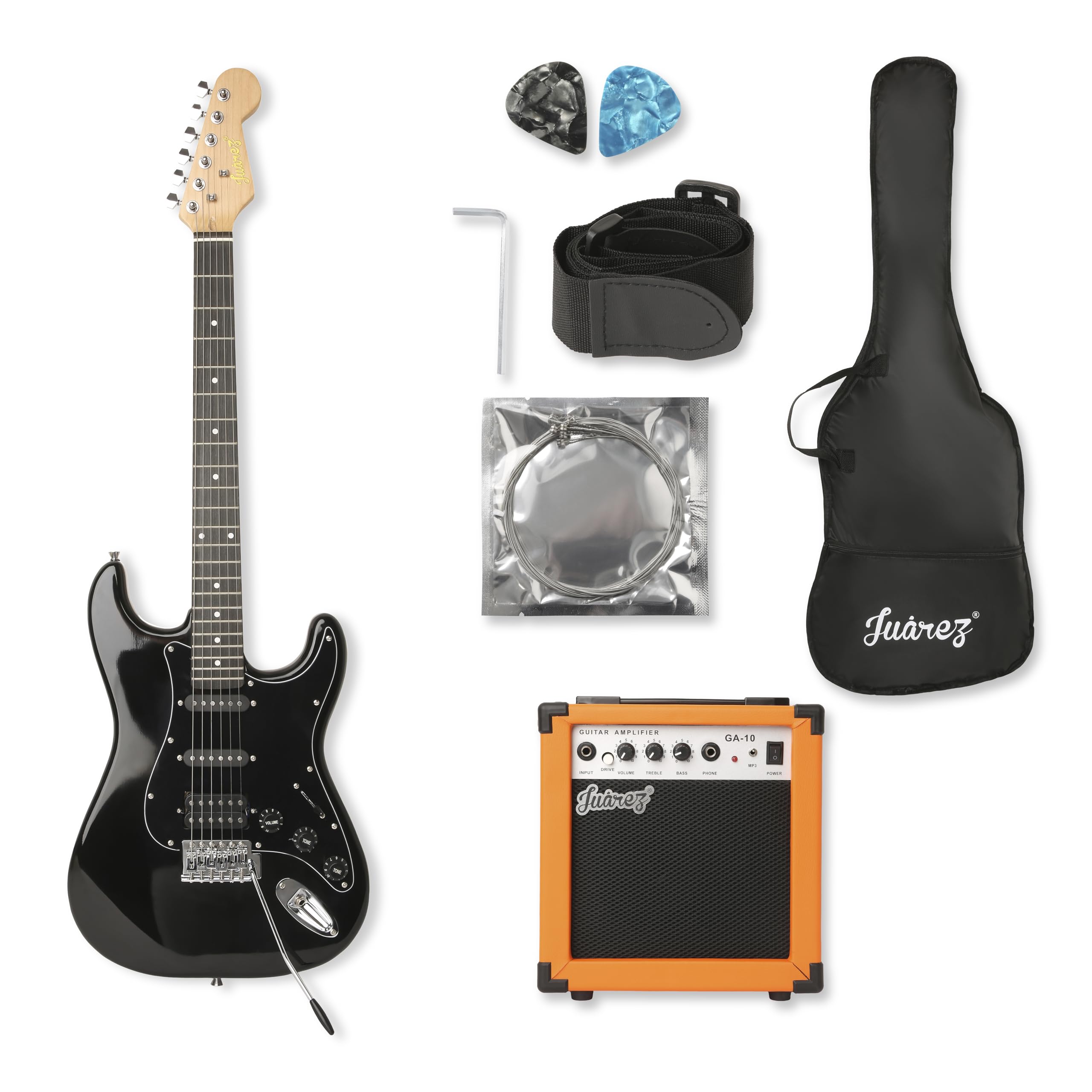 Juarez Jrz-St01Kit-Fbk Full-Size H-S-S Electric Guitar Kit For Beginners | Includes Amplifier, Cable, Strap, Picks & Gig Bag  Fu