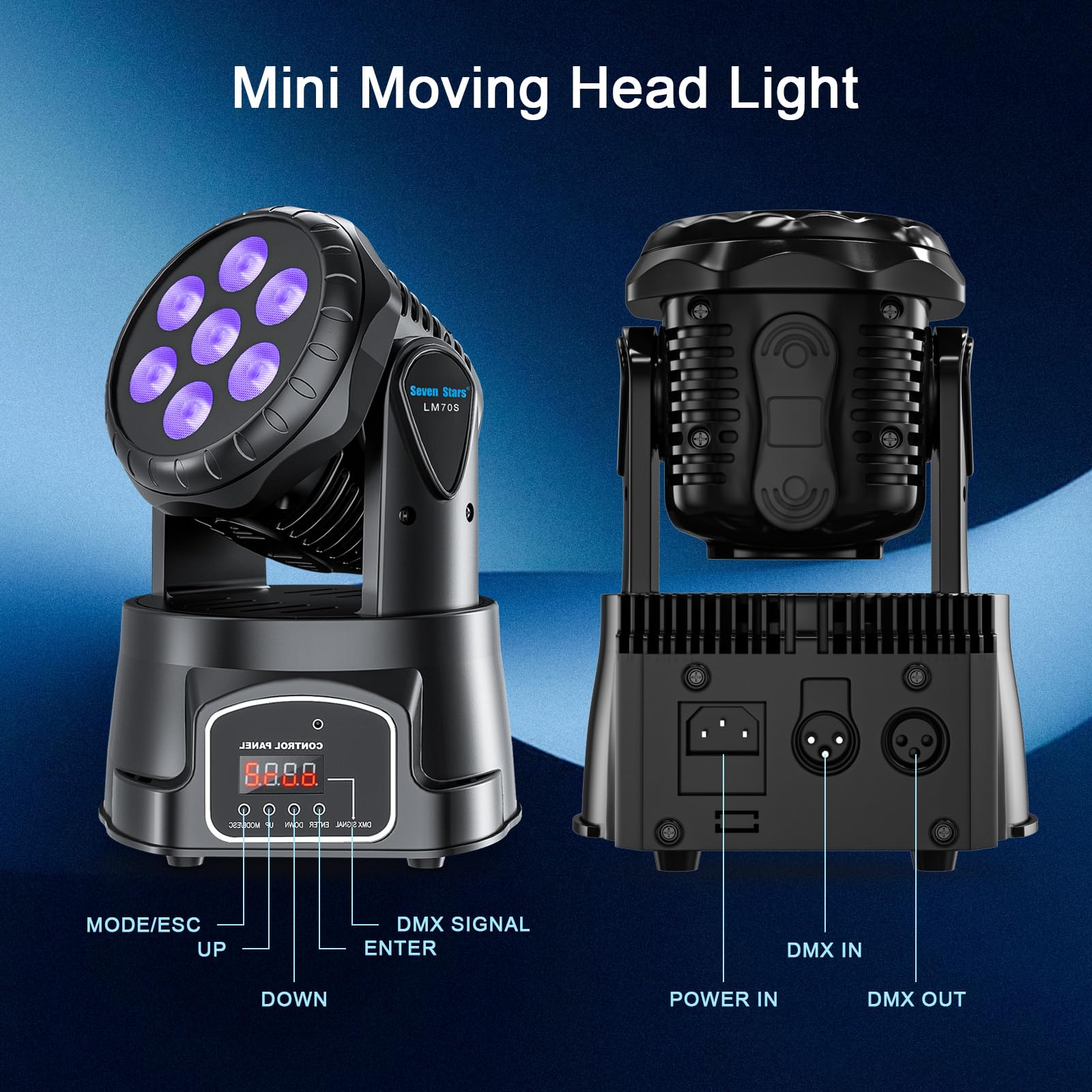 Seven Stars DJ Lights Moving Head 60W Light Stage Lighting RGBW DJ Light 9/16 Channel DMX-512 Spotlight for Bars, Disco, Church,