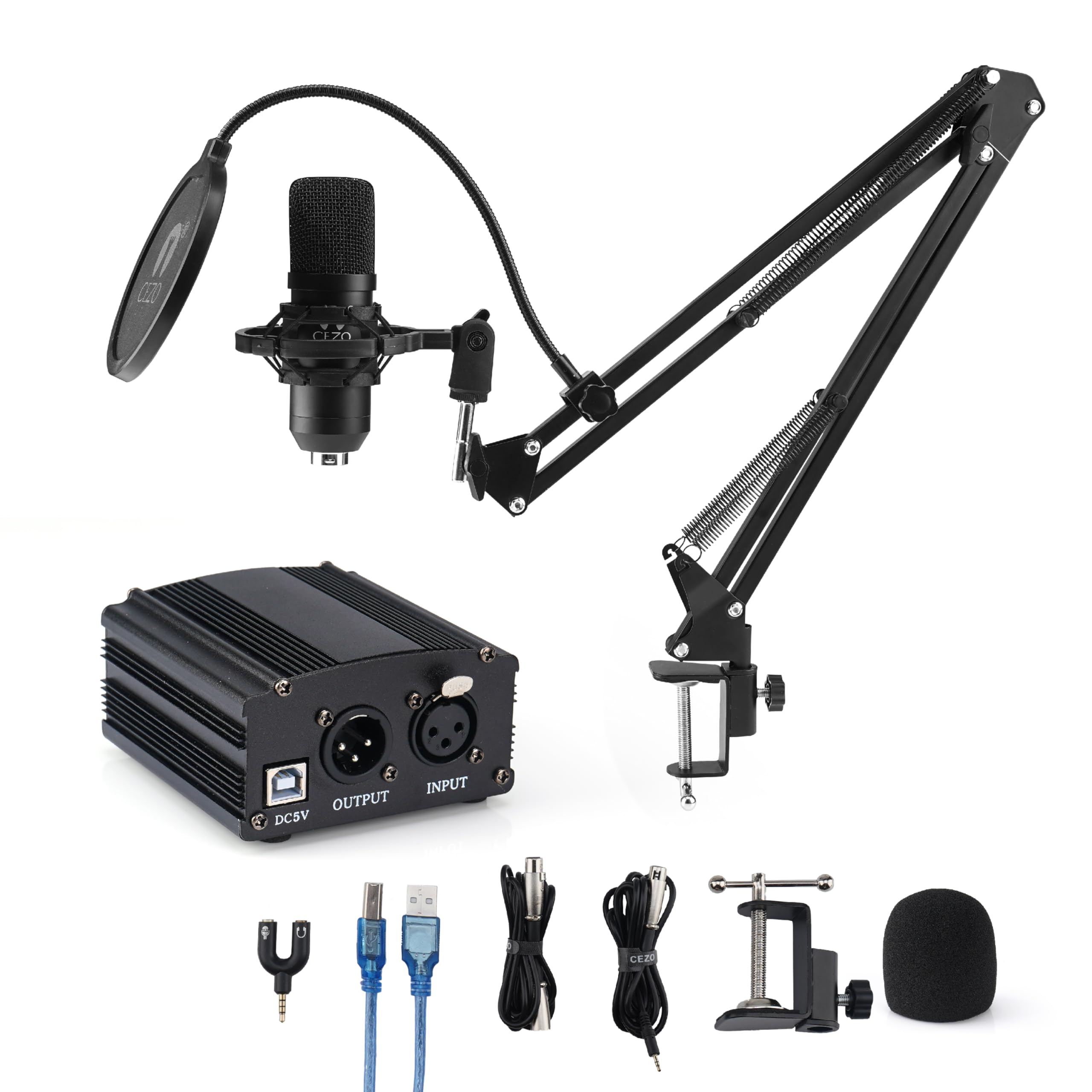 Cezo Professional Studio Recording Singing Condenser Mic Full Set Kit Bm 800 Condenser Microphone With Audio Interface Inbuilt P