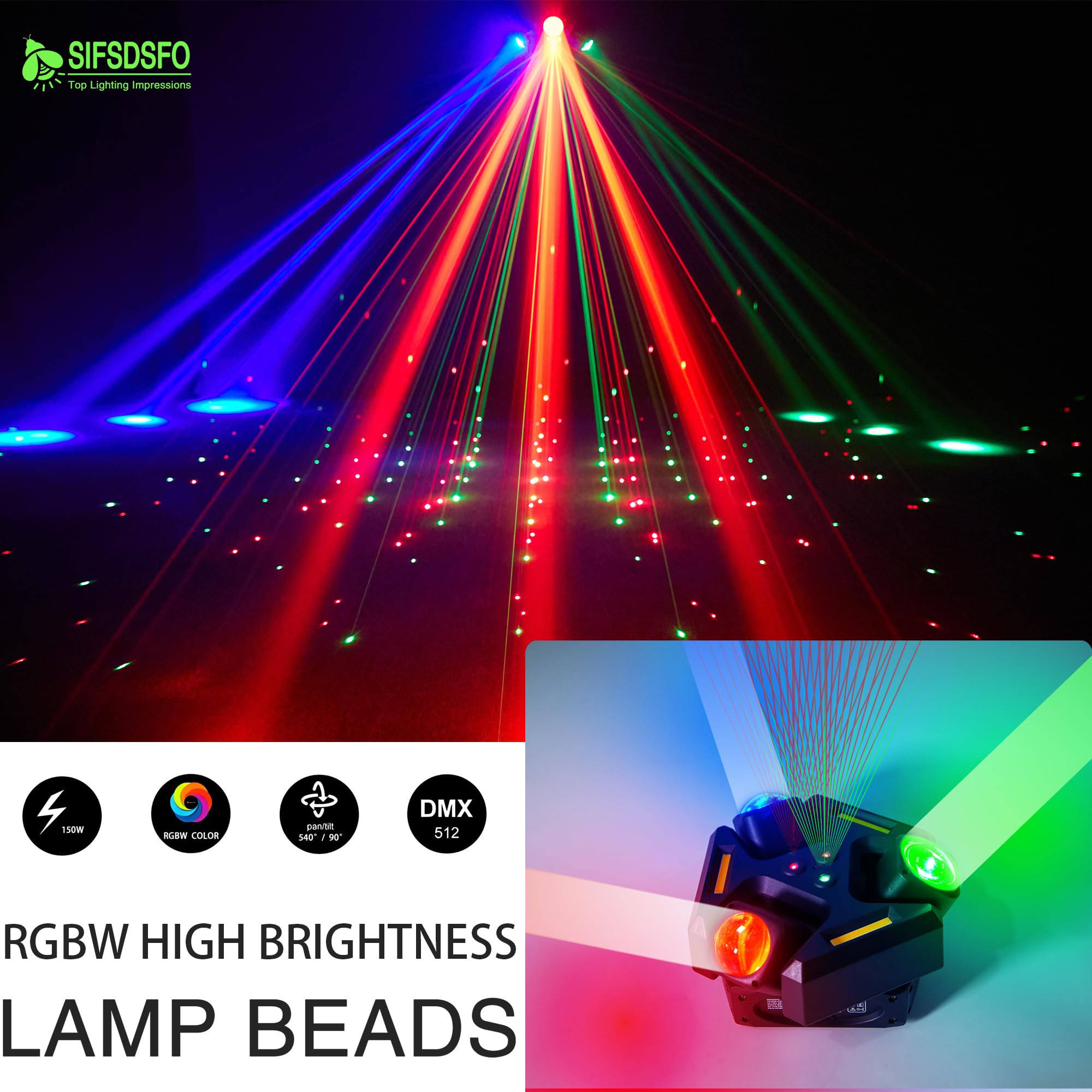 3Head Disco RGBW Beam Stage Light LED Rotating Starlight DJ Light, DMX & Sound Control, for Wedding KTV Bar Prom Party DJ Event