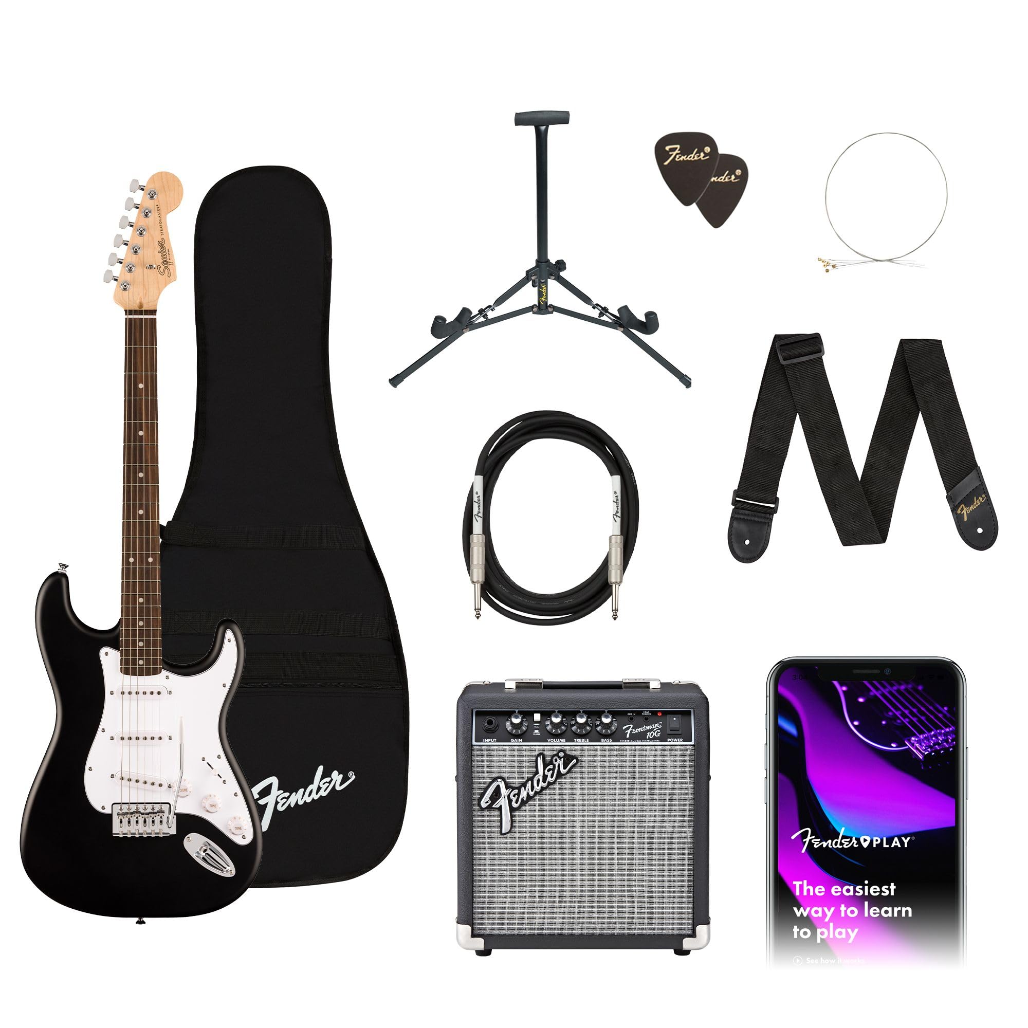 Fender Squier Debut Series Stratocaster Electric Guitar Kit, Beginner Guitar Kit, With 2-Year Warranty, With Padded Gig Bag, Fro