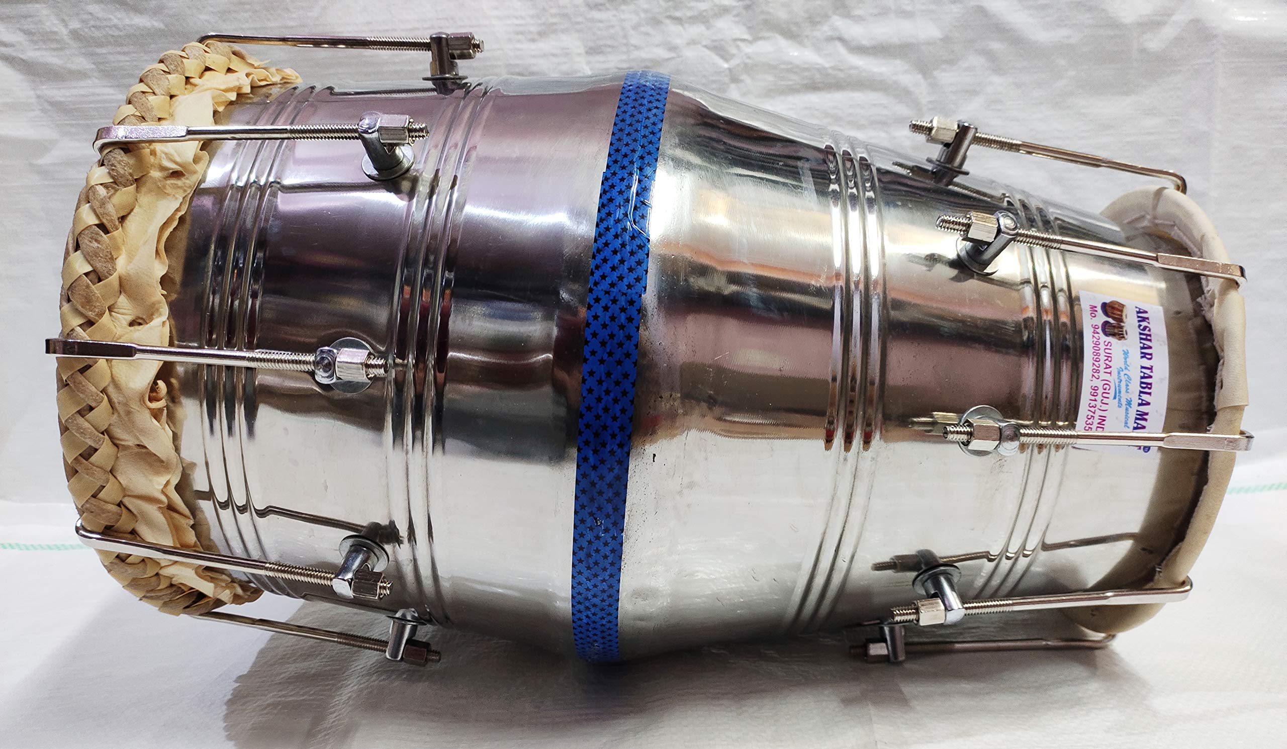 Akshar Tabla Mart 18 Inch Stainless Steel Dholak Dholki Bolt Tuned With Bag With Belt Professional Quality