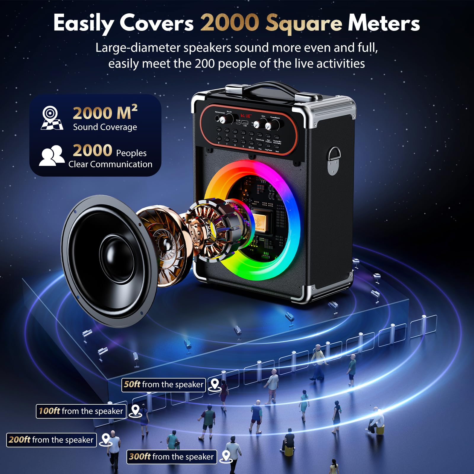 HWWR Karaoke Machine with 2 Microphones, Portable Bluetooth 5.3 Karaoke Speaker for Outdoor Events,Gatherings and Parties, PA Sy