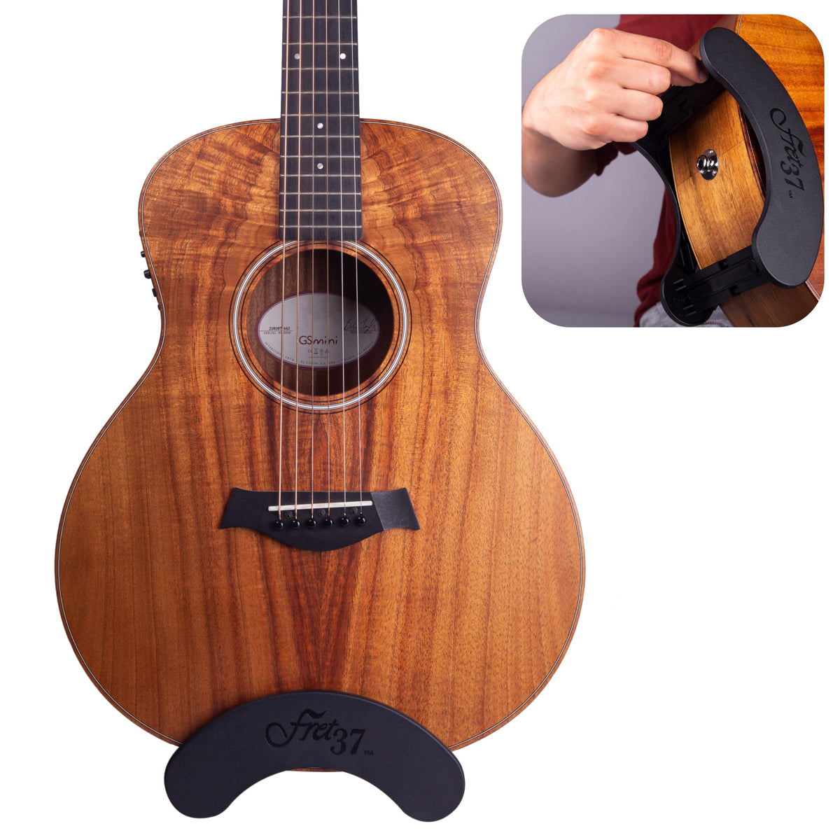 Fret37 Attachable Guitar Stand, Floor, Adjustable Fit, Portable, Classical, Steel String, And Bass Acoustic Guitars, Guitar Acce
