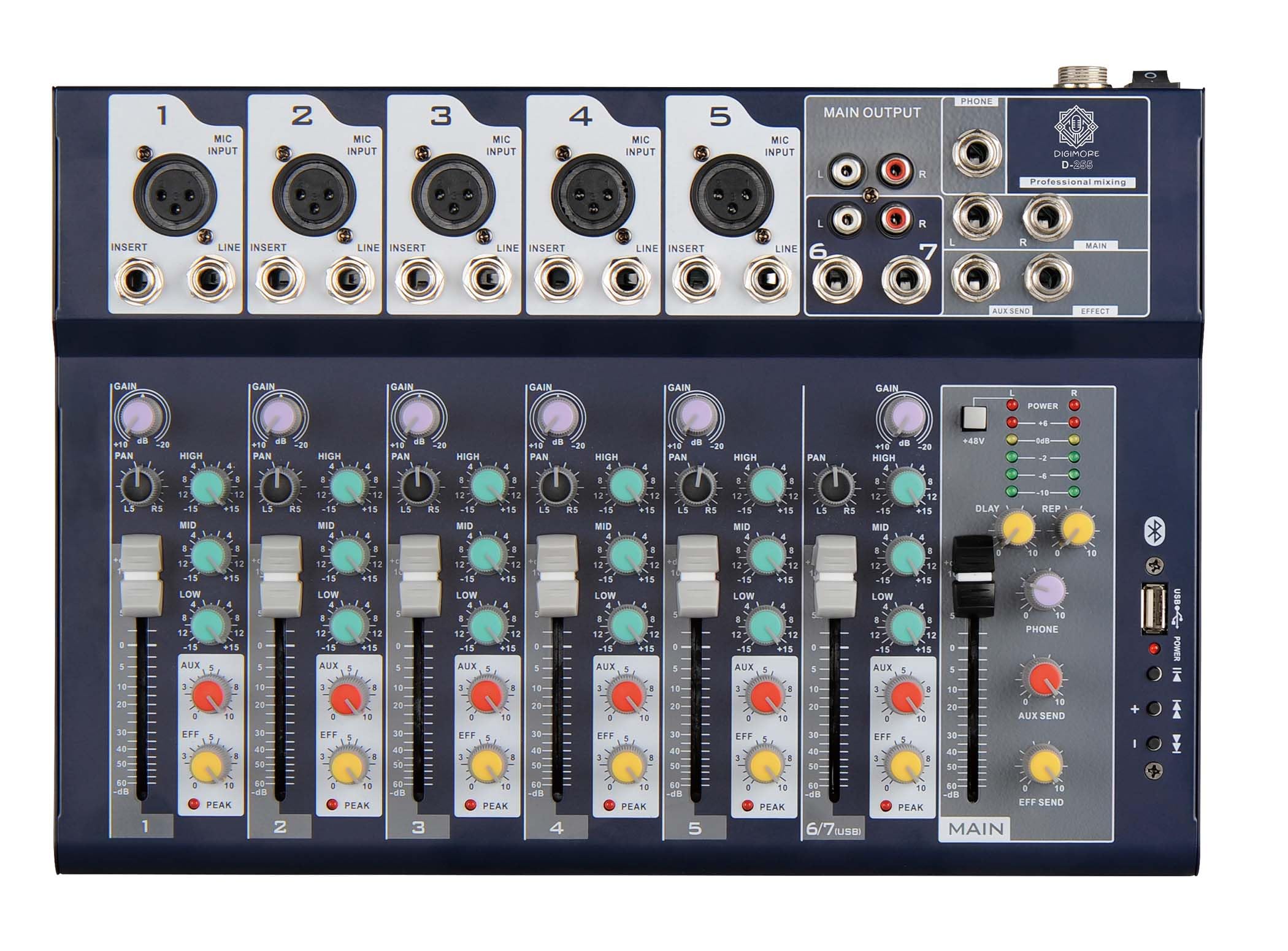 Digimore 7 Channel Audio Mixer, Mixing Console With Usb Audio Mp3 And 48V Phantom Power, Stereo Equalizer, Ideal For Stage, Live