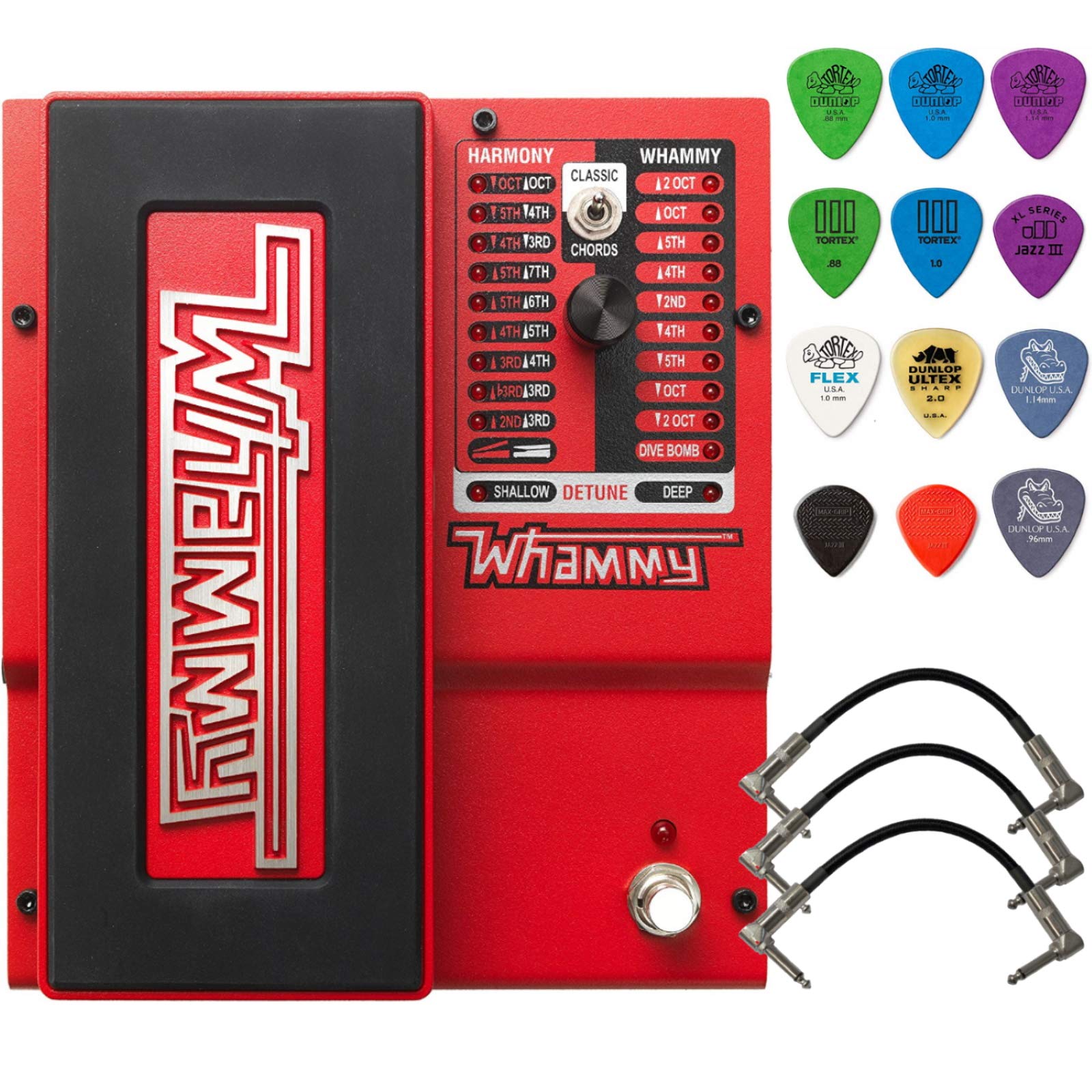 Digitech Whammy 5 Pitch Shift Pedal Bundle With 3 Patch Cables And Dunlop Variety Pick Pack