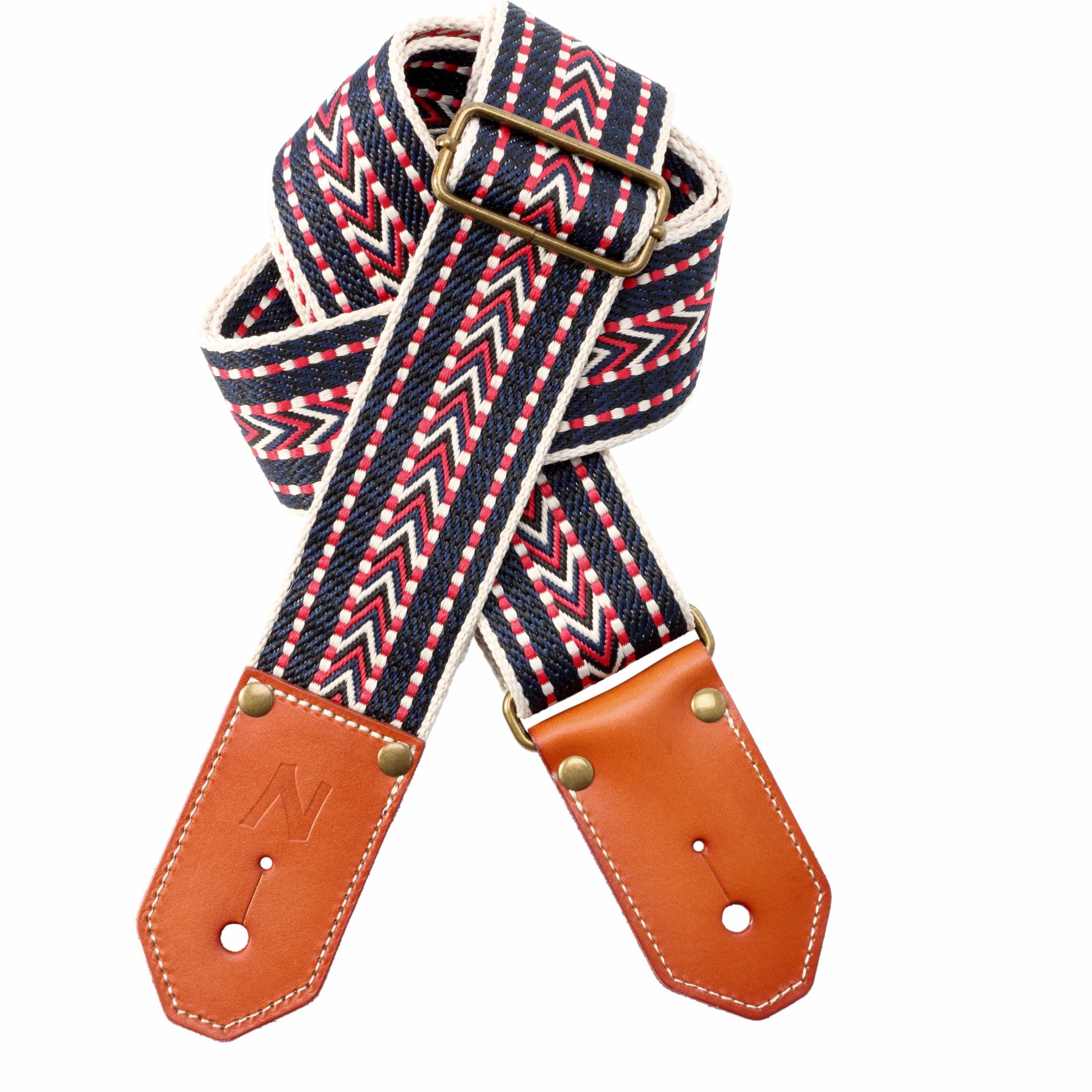 Nefelibata Cool Woven Guitar Strap-Cotton Guitar Straps With Thicked First Layer Vegetable Tanned Cowhide Leather Ends For Acous