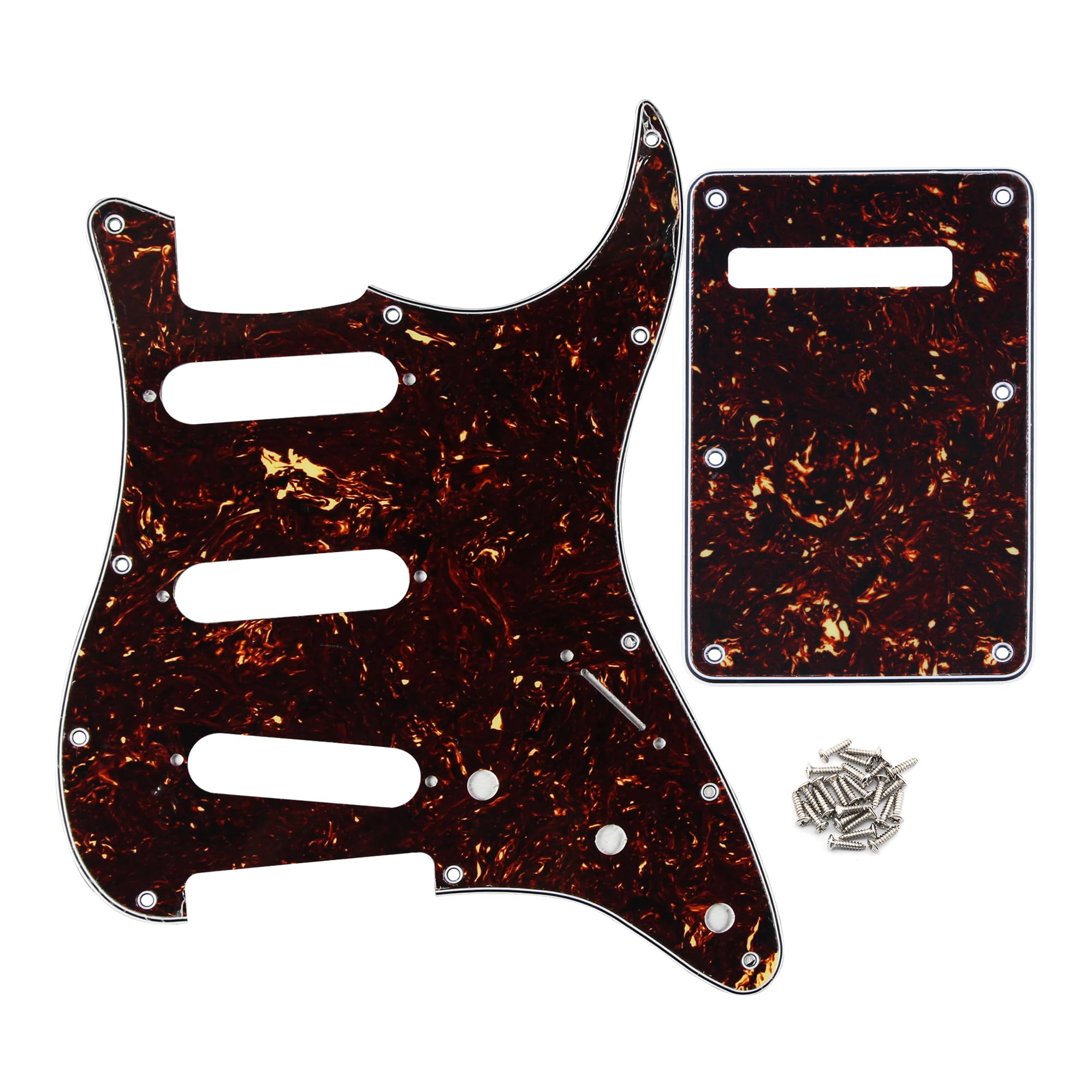 FLEOR SSS 11-Hole Electric Guitar Pickguard with Backplate and Pickguard Screws Set for ST Style Guitar Part,4Ply Brown Tortoise