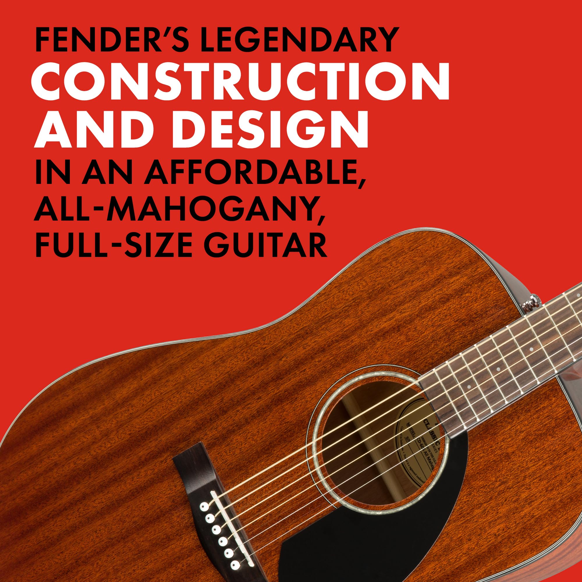 Fender Acoustic Guitar, CD-60S, with 2-Year Warranty, Dreadnought Classic Design with Rounded Walnut Fingerboard, Glossed Finish