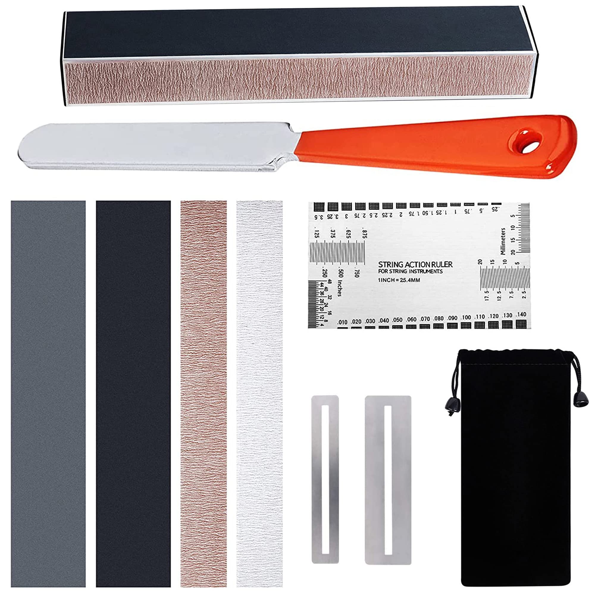 Miecoo 9Pcs Guitar Luthier Repair Tool Kit Includes Guitar Fret Leveling Sanding Beam Leveler, Guitar Fret Crowning File, String