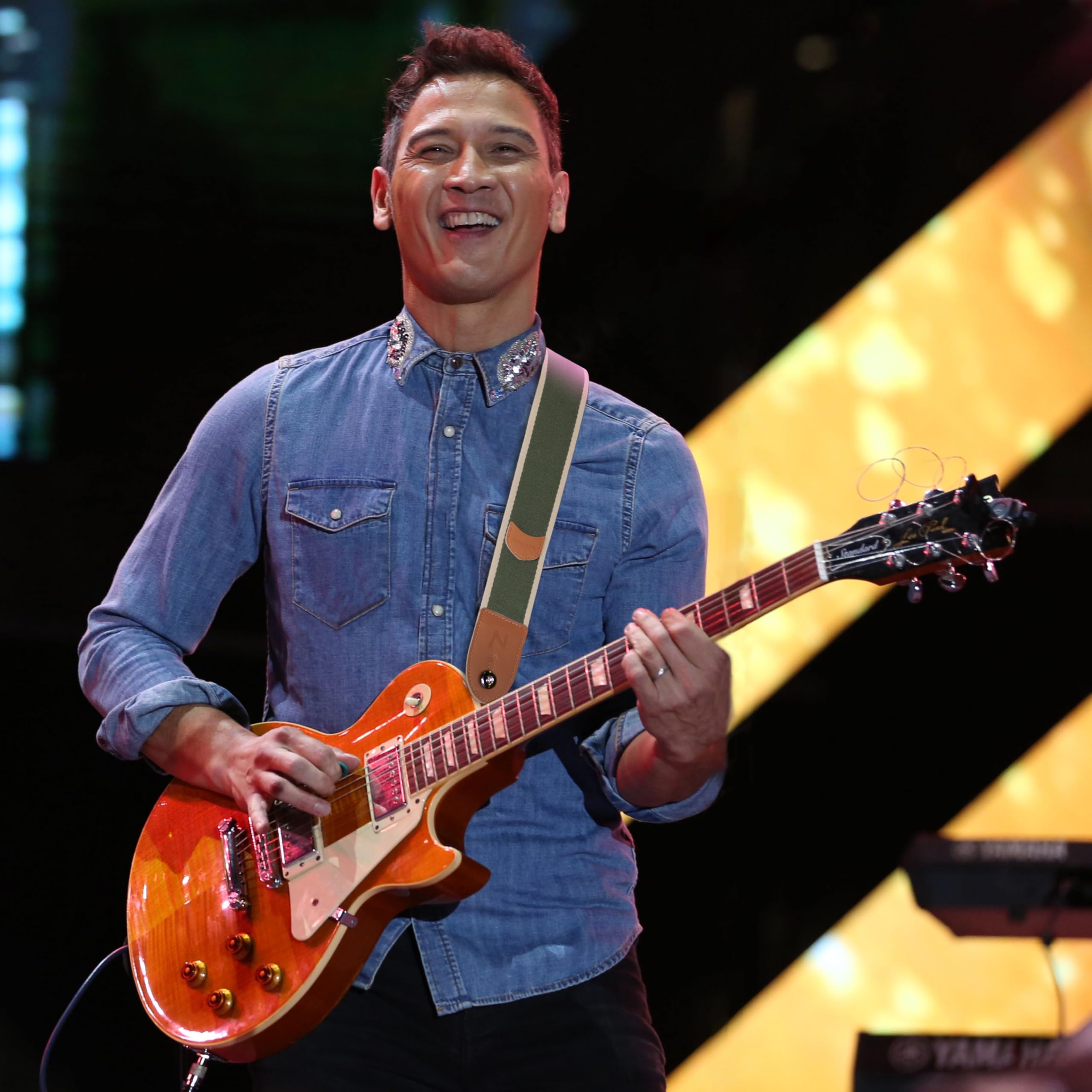 Nefelibata Guitar Strap, Cotton Full Grain Leather Ends Guitar Straps with Pick Pocket for Bass, Electric & Acoustic Guitar, Com