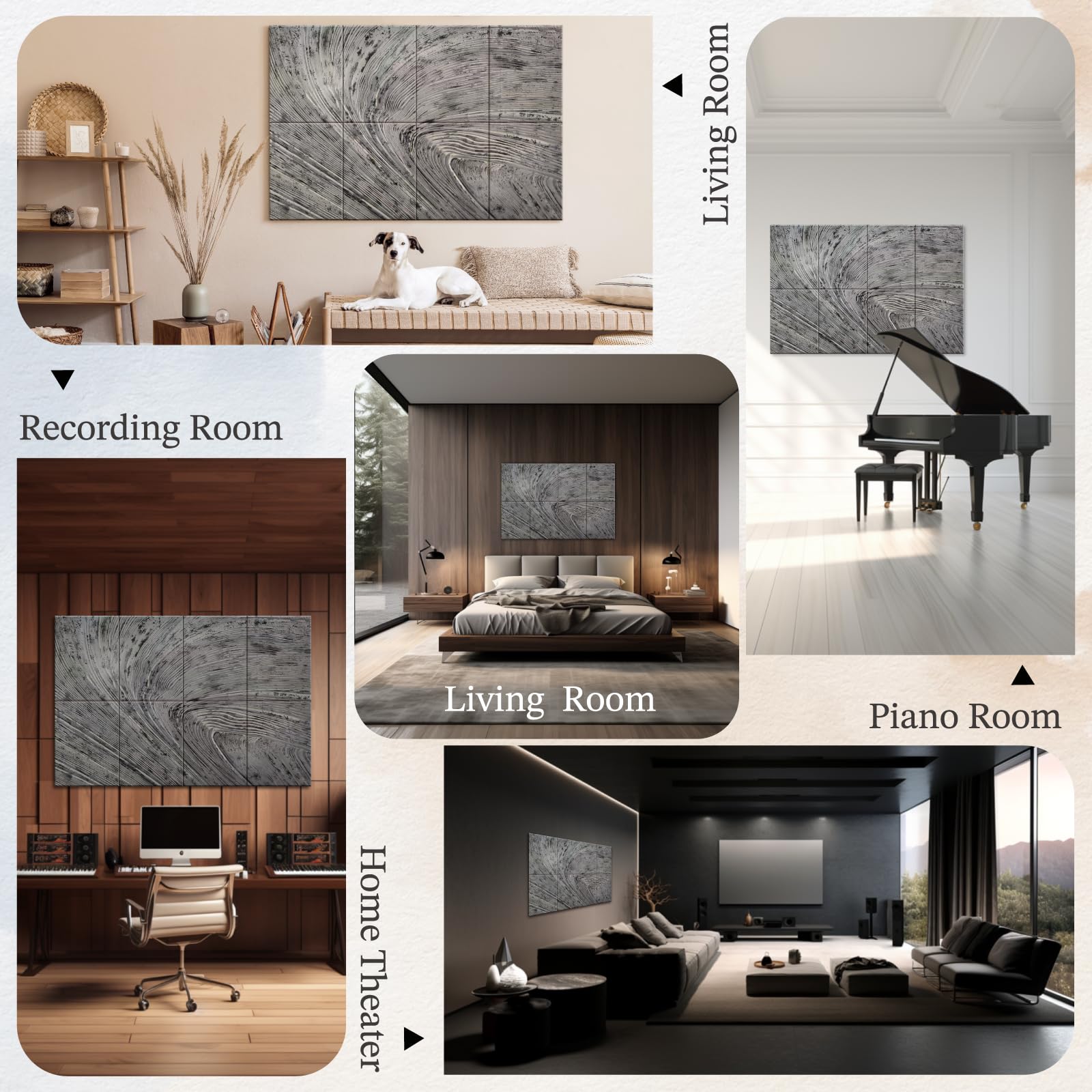 Soon Global 8-Pack Acoustic Panels, Soundproof Wall Panels, 48 X 32 Inches Sound Absorbing Panels, Decorative Acoustical Wall Pa