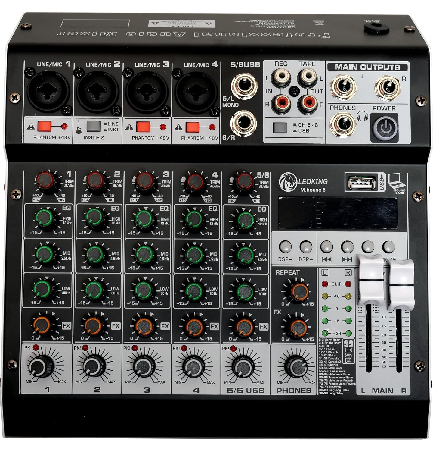 Kh 6-Channel Audio Mixer Console With 48V Phantom Power, Usb Audio Interface, Bluetooth, 99 Dsp Effects, Dj Sound Board For Stag